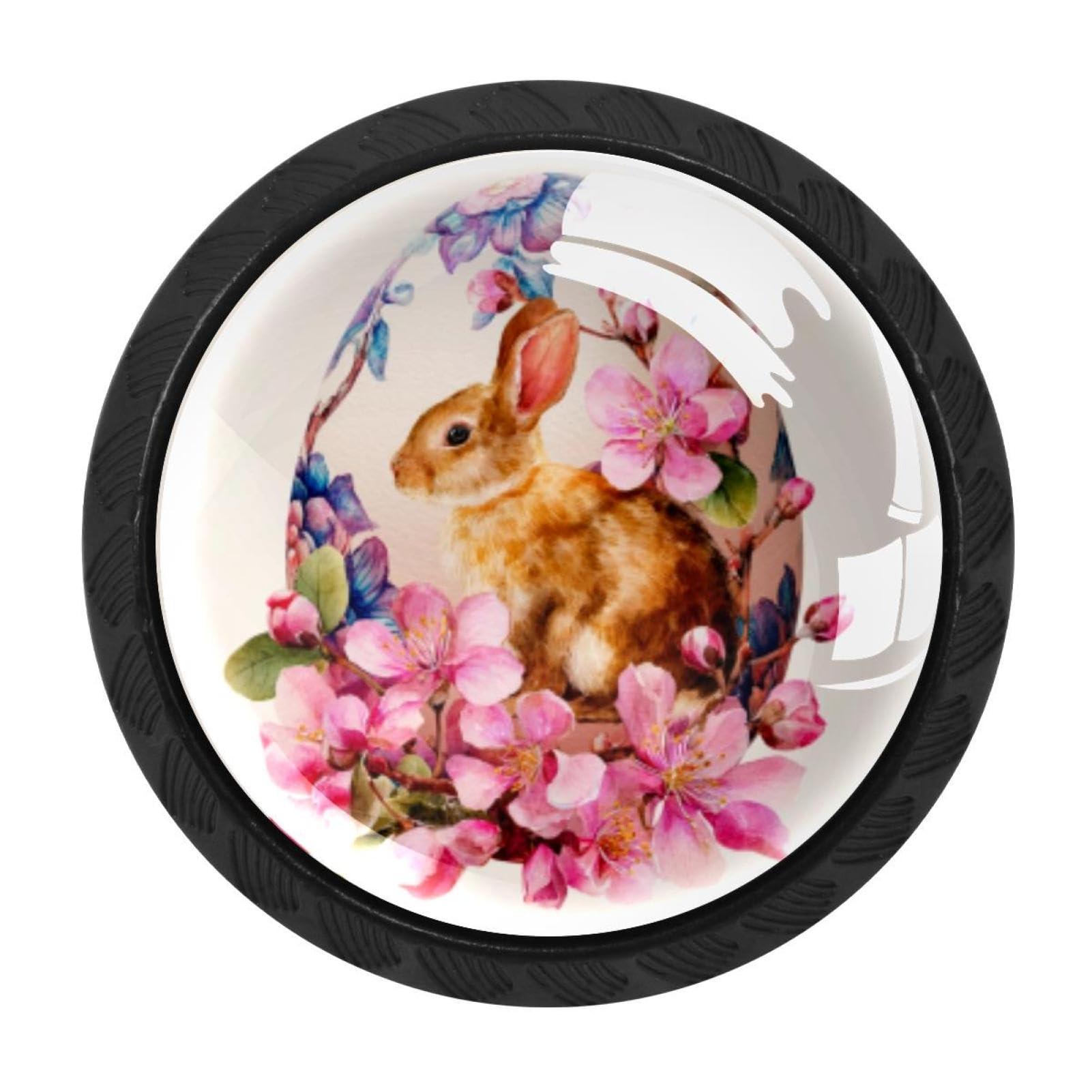 CHENZZZZ 4 Pack Black Easter Rabbit Egg Flower (3) Kitchen Handles, Cabinet Pulls Hardware for Cupboard Drawer Knobs Dresser Pulls