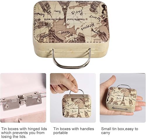 Miniatura 4 de 6 cajas de lata con tapas, pequeñas cajas de dulces, recuerdos de fiesta, cajas de maleta con asa para decoraciones de boda temáticas de viaje