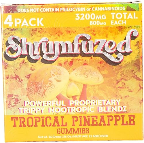 Gomitas nootrópicas patentadas de 3200 mg - Mezcla de hongos nootrópicos de melena de león, reishi, chaga y cordycep (4, piña tropical)