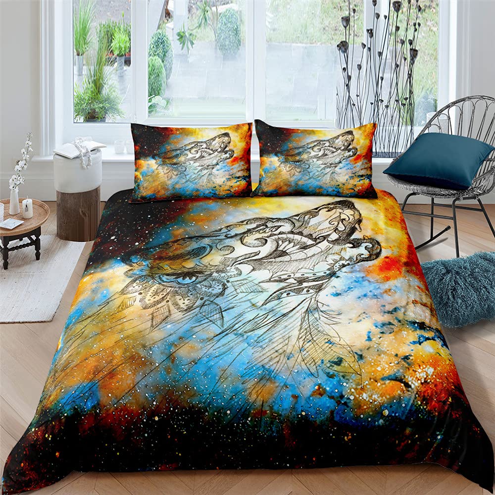 Fansu Boys Universe 3D Wild Wolf Duvet Cover With Pillow Case, Easy Care Duvet Cover Set For Double Single Super King Size, Polyester Bedding Set With Duvet Cover For Kids Girls (,135X200cm)