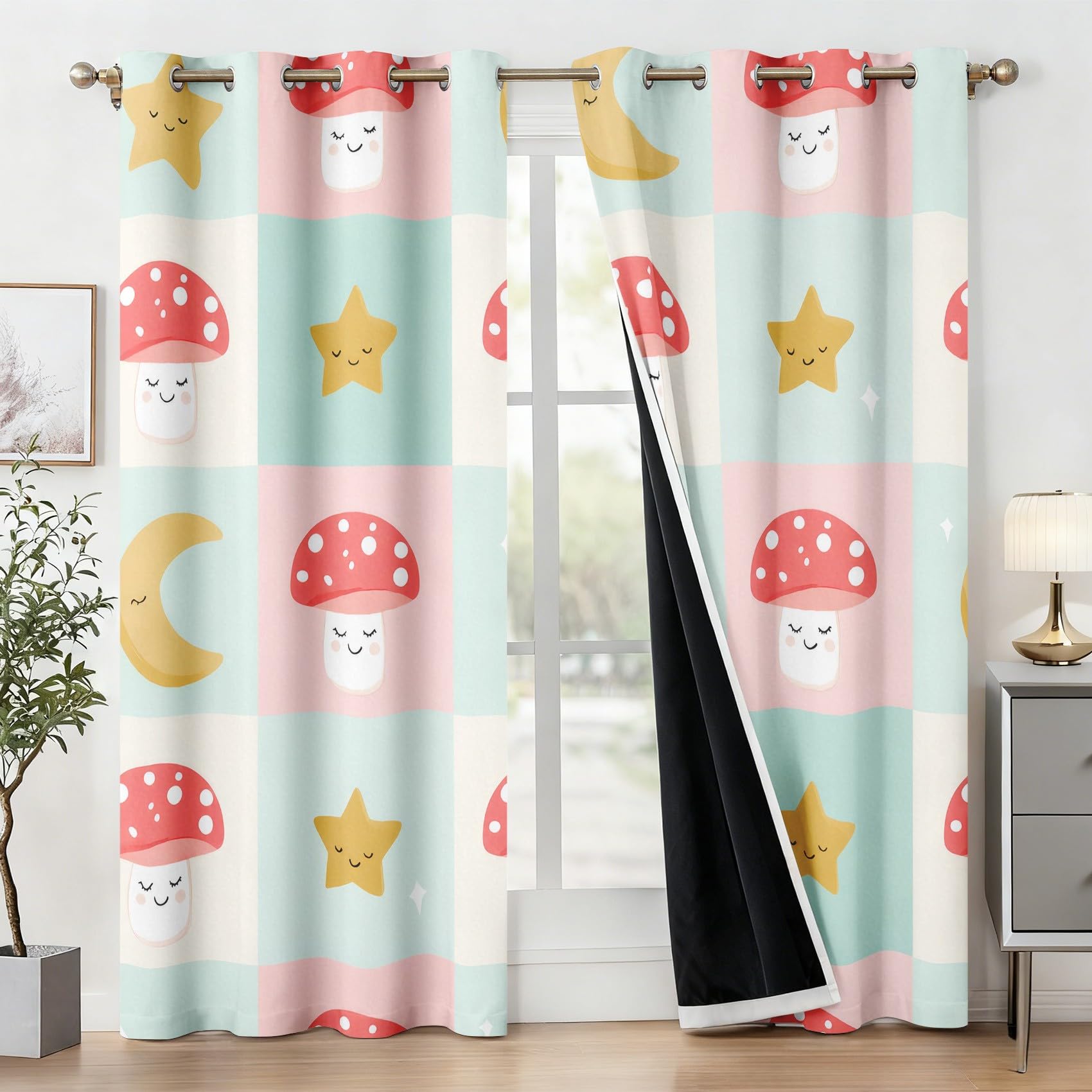 Genérico Cortinas Salon Seta Monísima, Cortinas Dormitorio Estampado Infantil Estrellas Lunas Decoracion Habitacion Ventana, Termicas Aislantes, con Anillas, 140x245 2 Piezas (An X Al) Q-D42
