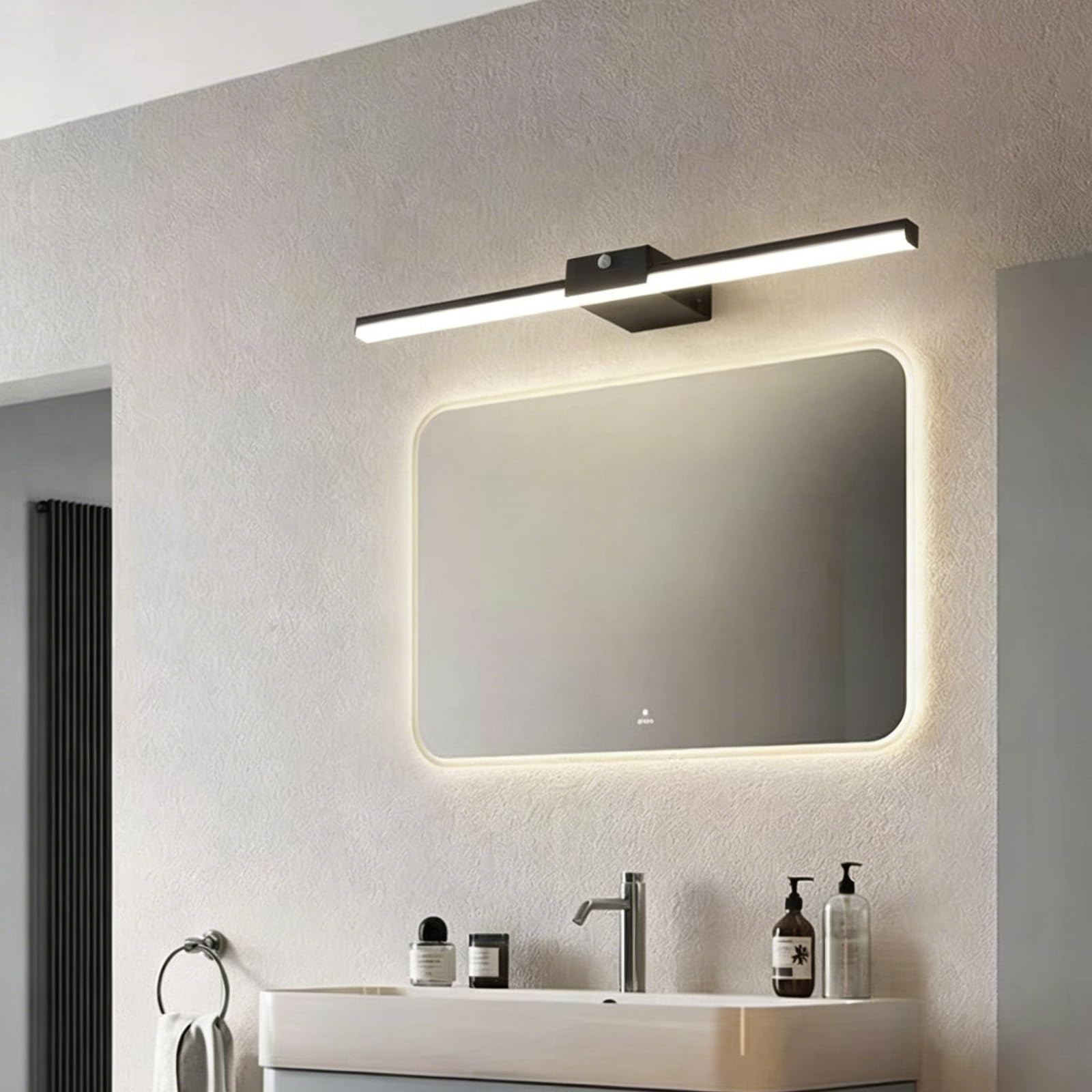 LED Spiegelleuchte Bad Wandleuchten mit Bewegungsmelder Wandlicht mit Schalter Aluminium Wasserdicht Wandleuchte Bildbeleuchtung Schminktisch Wohnzimmer Schlafzimmer (Schwarzes Warmes Licht,60cm)