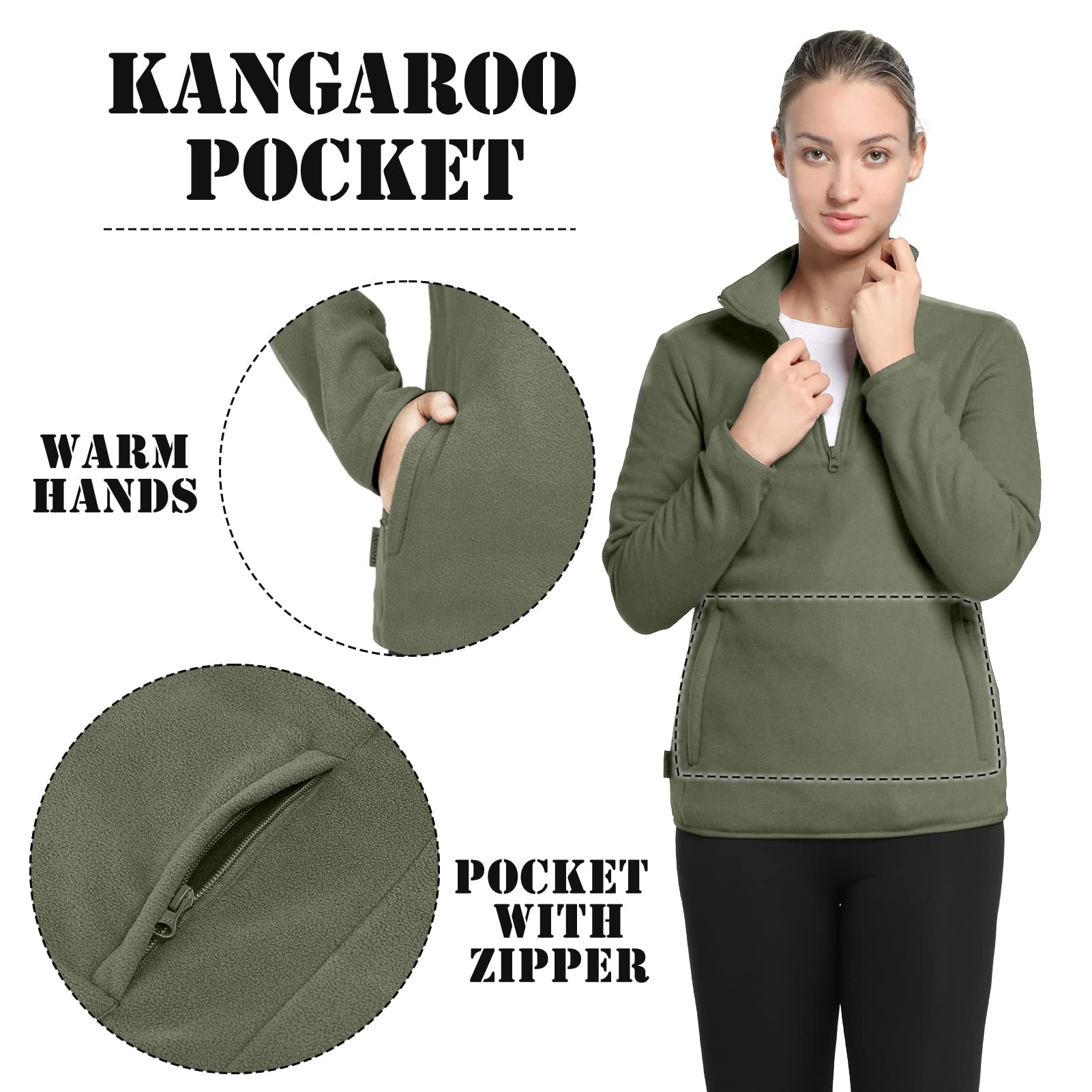 33,000ft Pull en polaire avec demi-fermeture éclair pour femme - Veste polaire chaude en micropolaire douce - Vêtement d'extérieur respirant avec une grande poche pour voyage, course à pied, sport de