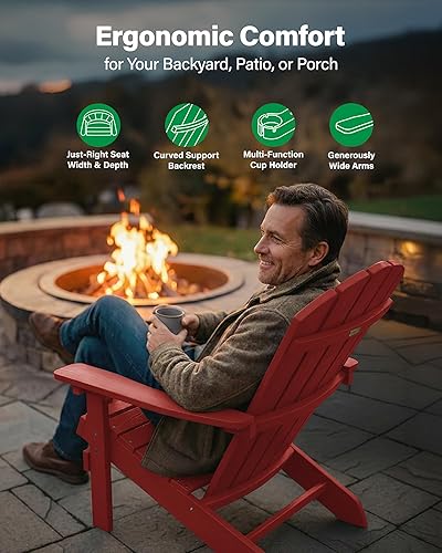 Miniatura 8 de YEFU Silla Adirondack resistente a la intemperie de plástico, de patio, con textura que imita la madera, de exterior, de poliestireno de alto