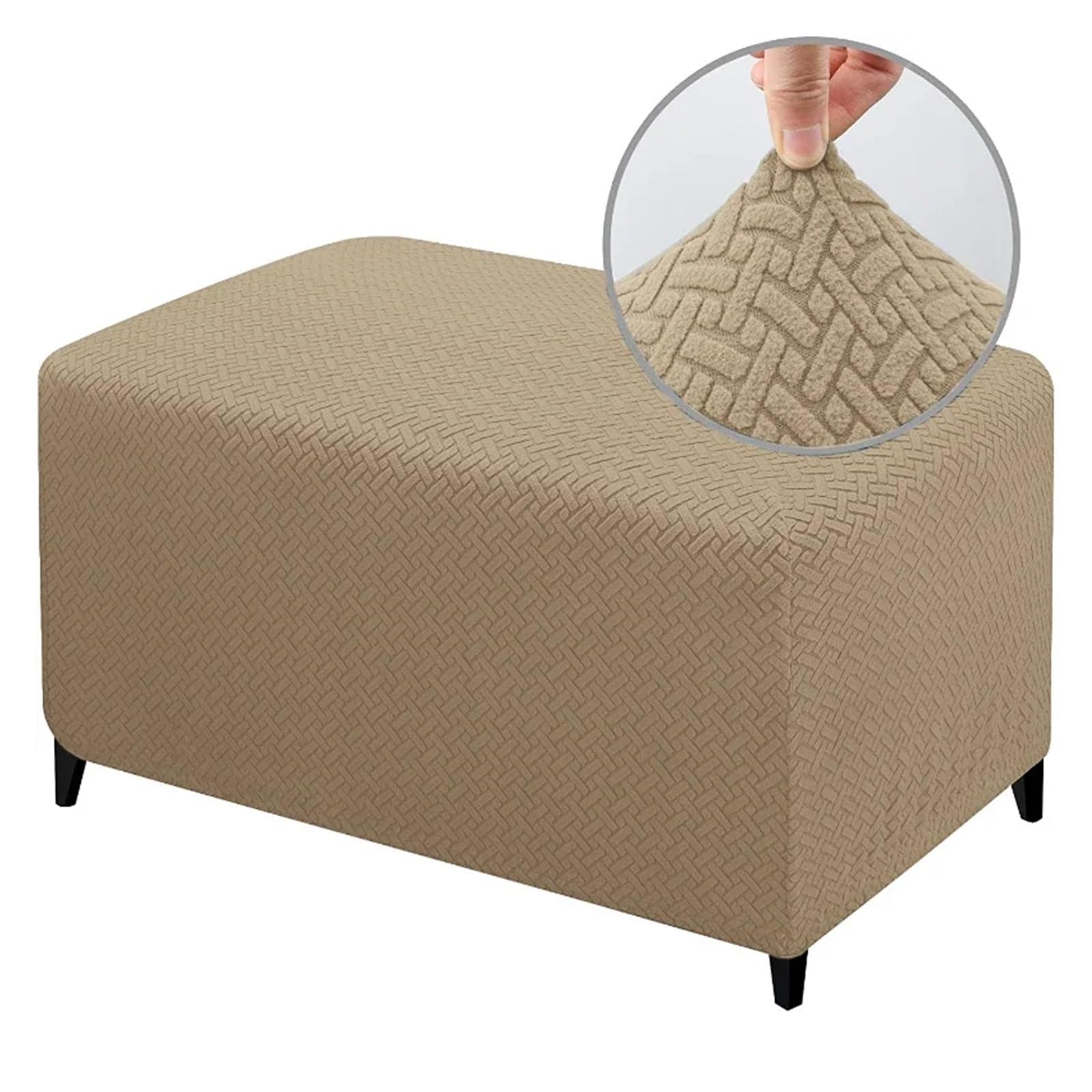 YXINAER Foot Stool Cover Spandex Ottoman Slipcovers Rectangle Footrest Footstool Protector Covers Stretch Fabric Storage(Kahki,M)