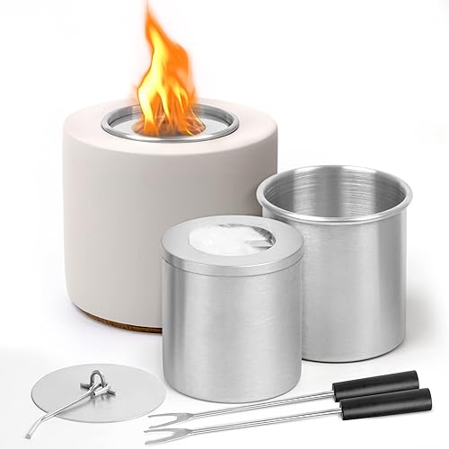 Fogata de mesa, cuenco de fuego de mesa con 2 palos de asar, pequeño hoguera, 91% alcohol isopropílico mini fogata para balcón, decoración de patio,