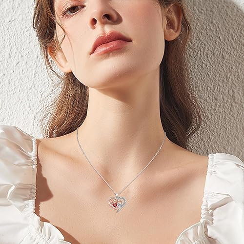 Miniatura 3 de Collares de corazón rosa para mujer, colgante de piedra natal de doble corazón superpuesto con relleno de oro rosa de 14 quilates, día de la madre