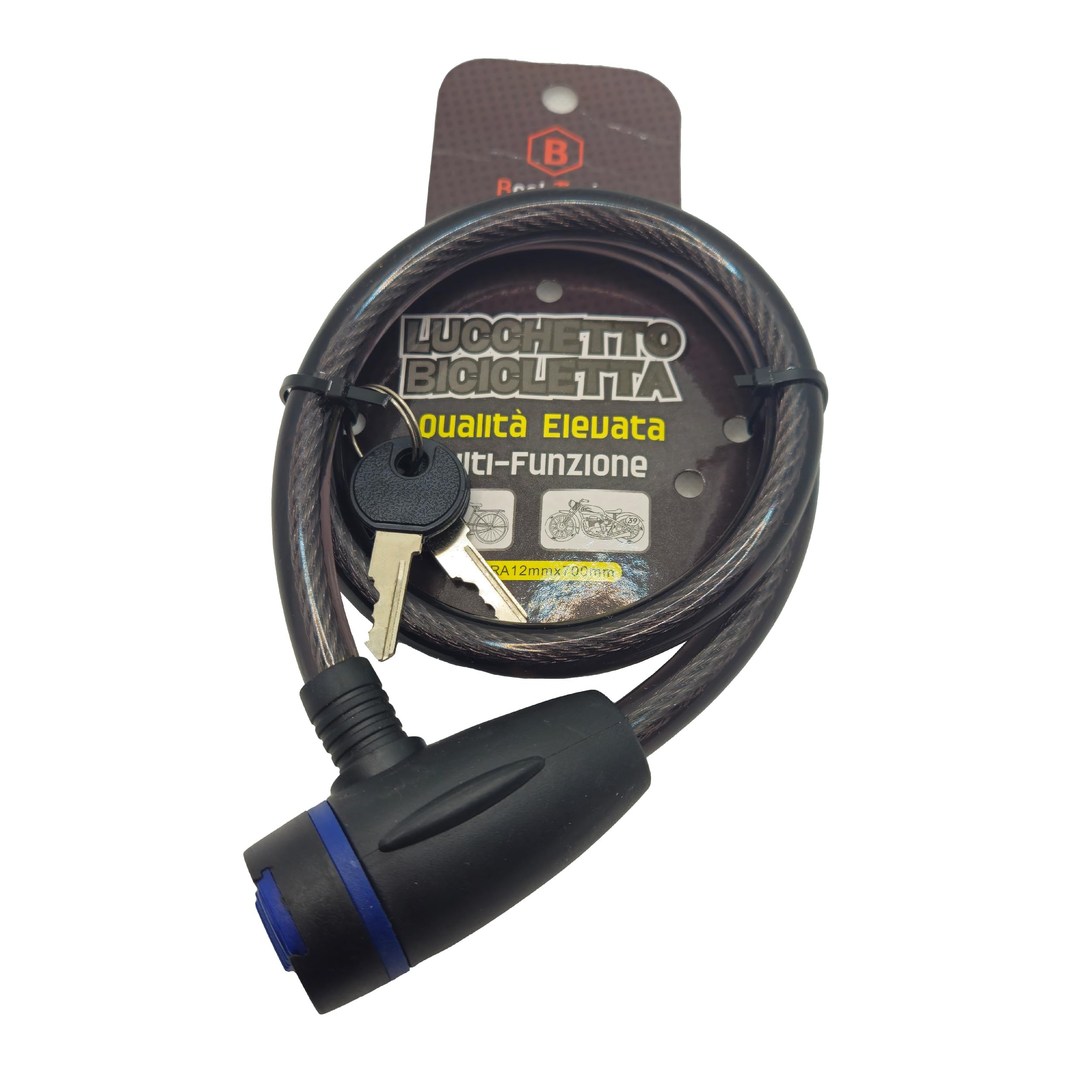 Lucchetto bici, antifurto per bicicletta, cavo in acciaio da 1 cm e 2 chiavi incluse, protezione per serratura, lunghezza 60 cm, flessibile, catena bici, colori misti