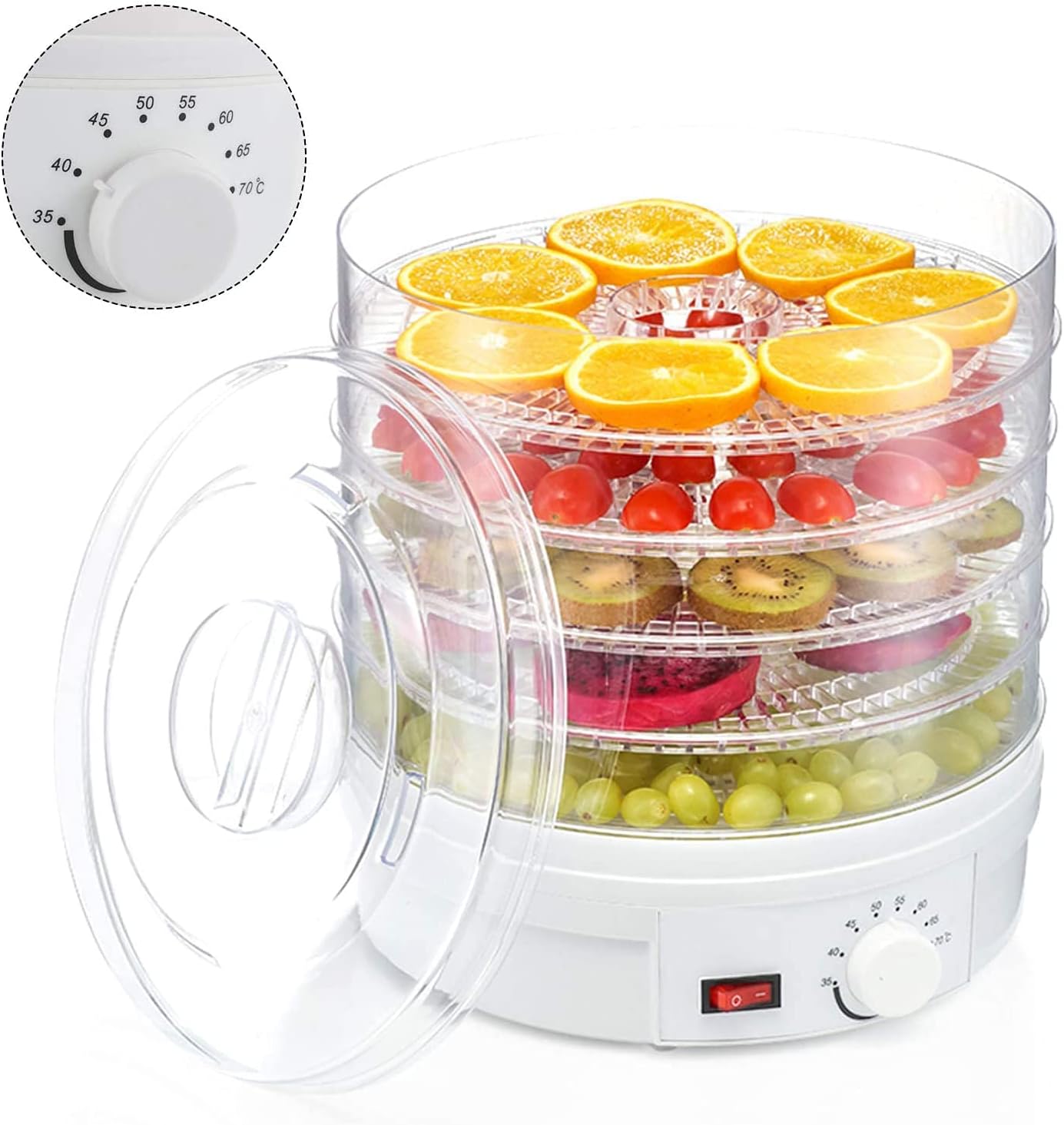 Youyijia 5 Tray Food Dehydrator Electric 35-70° Temperature Adjustable Home Dryer Machine for Home Healthy & Natural Fruits Vegetables Food 31 * 28 * 28CM