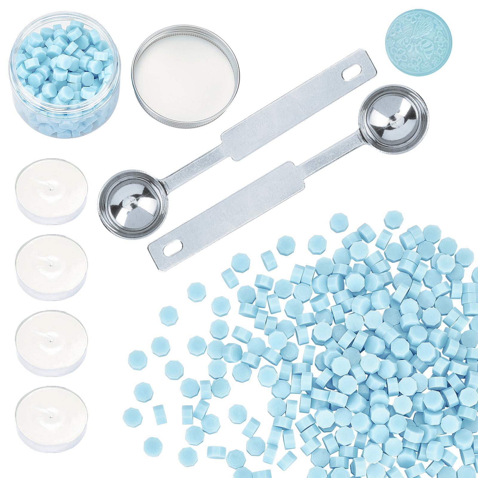 CRASPIRE - Kit di perline di ceralacca in tre colori, confezione da 500 pezzi con candele, sigillo di cera e cucchiaini di cera per sigillo di cera, confezione regalo