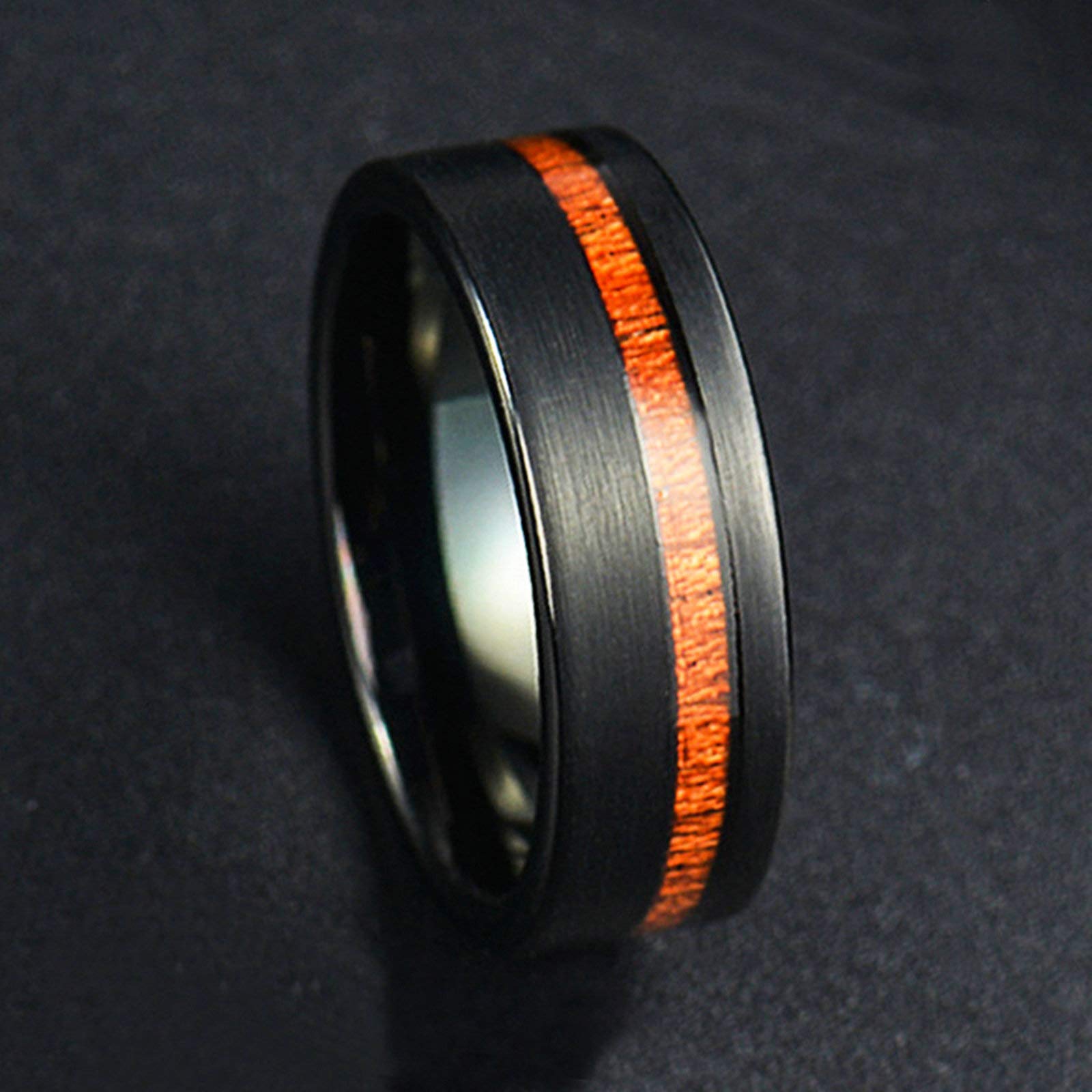 Aeici Anillo de boda para hombre y mujer, anillo con grabado de tungsteno 8 mm, anillo negro de madera