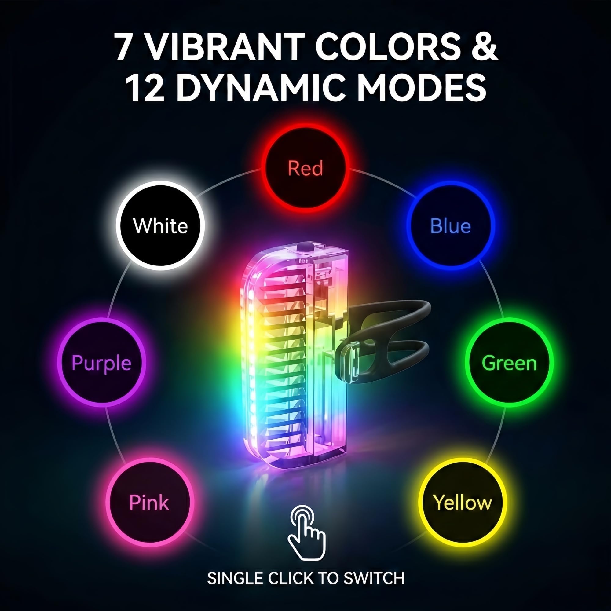 HANZE Lumières LED rechargeables pour rayons de vélo - 7 couleurs avec 12 modes clignotants - Détecteur de mouvement marche/arrêt automatique - Accessoires étanches pour vélo électrique pour enfants