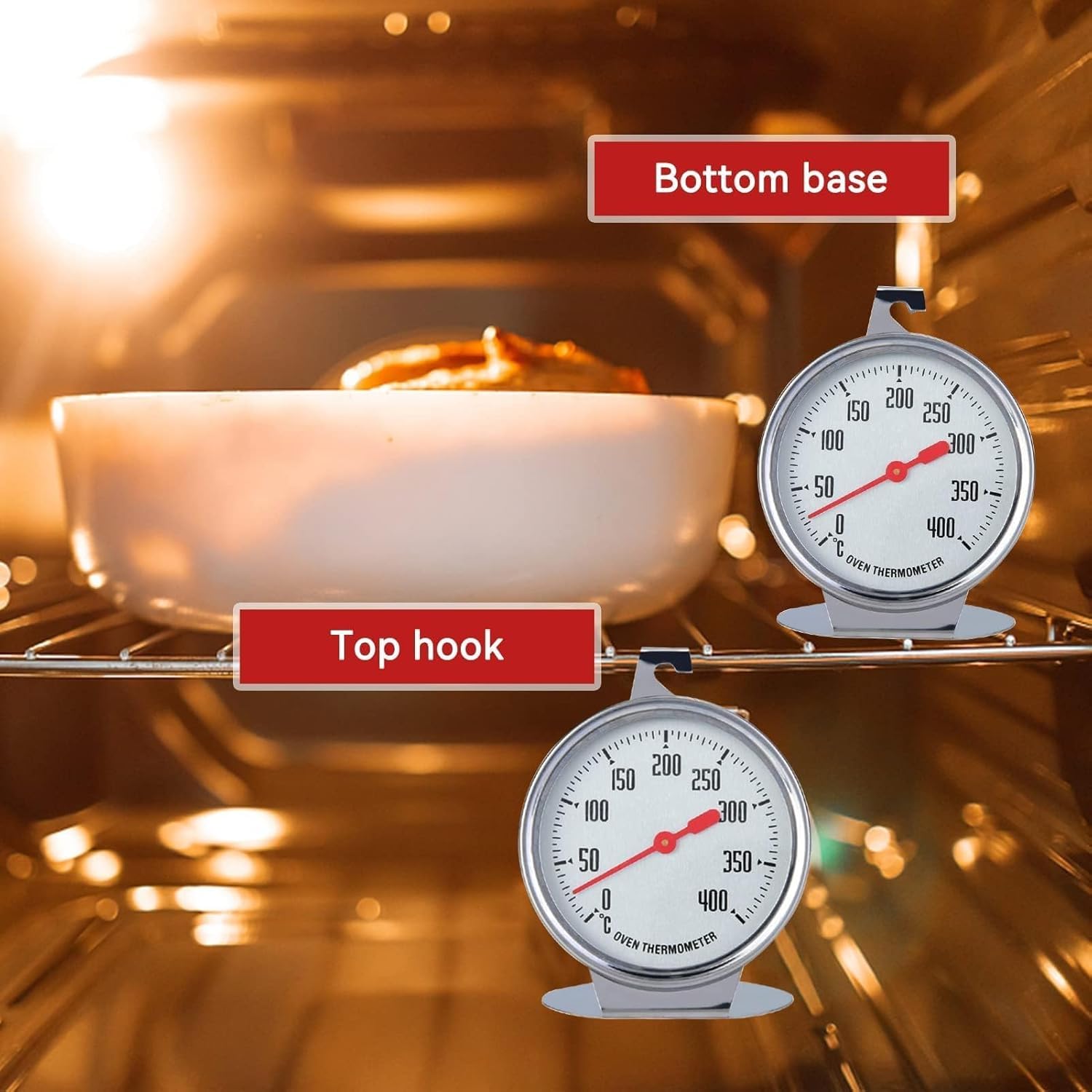 Termometro da Forno, 0~400 ℃ Termometro da Forno Interno in Acciaio Inox per Appendere, Multifunzione Termometro per Monitoraggio per Alimenti da Cucina per Cottura Barbecue e Cucinare