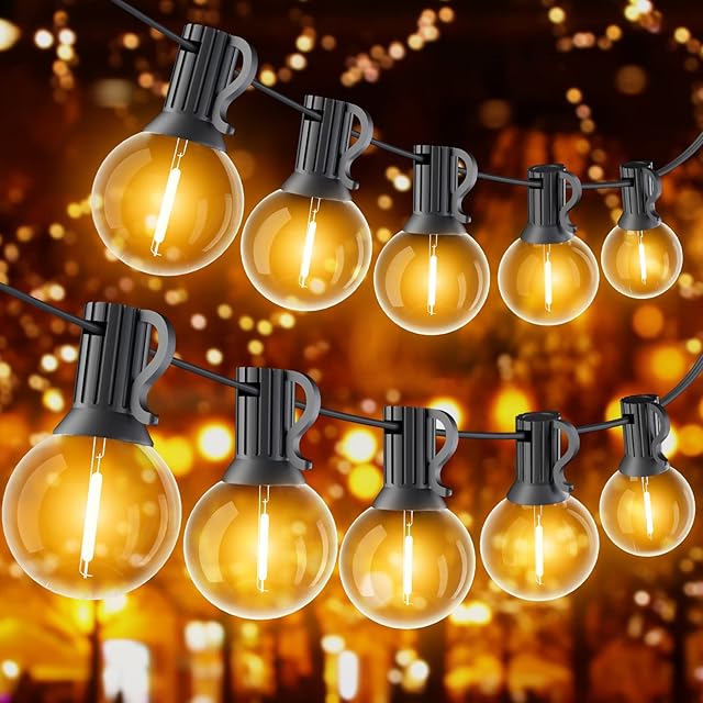 GLUROO Outdoor LED String Lights Mains Powered 45.7M/150FT,Garden Festoon Lights with 75+2 G40 Plastic Bulbs,Waterproof Connectable Hanging Lights for Patio,Porch,Christmas Party
