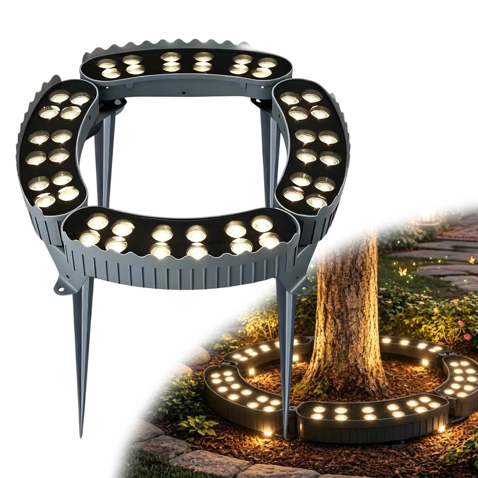 LED Baumbeleuchtung Ring 24V | Wasserdicht IP67 Garten Strahler für Palmen | Ringförmige Niedervolt Aussenbeleuchtung Baumring Scheinwerfer für Landschaft (4Pcs,Monochrome)