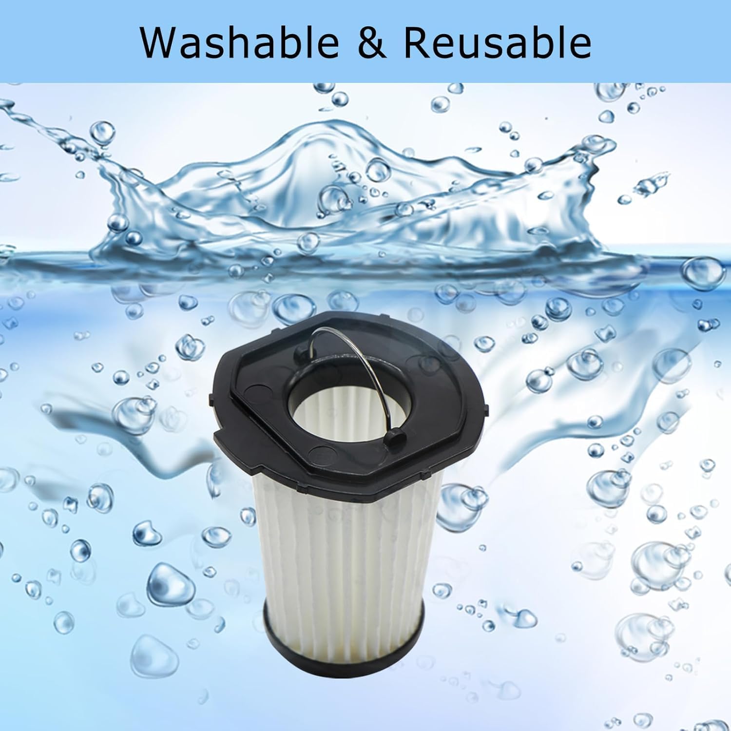 HEPA filter being rinsed under water, indicating it is washable