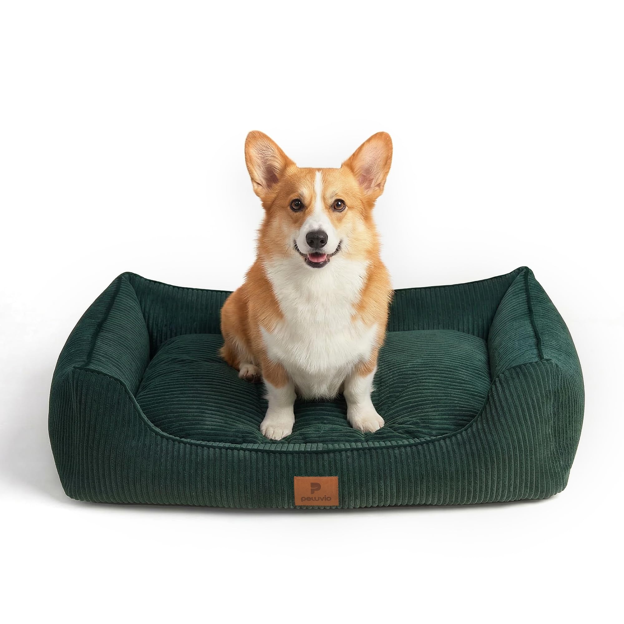 Hirado Cama para Perros con Bordes Elevados, Antideslizante y Acolchada, con Funda Extraíble Lavable a 30°C, Tipo Nido Sofá para Interior, Tejido de Pana, con Respaldo, Varios Tamaños