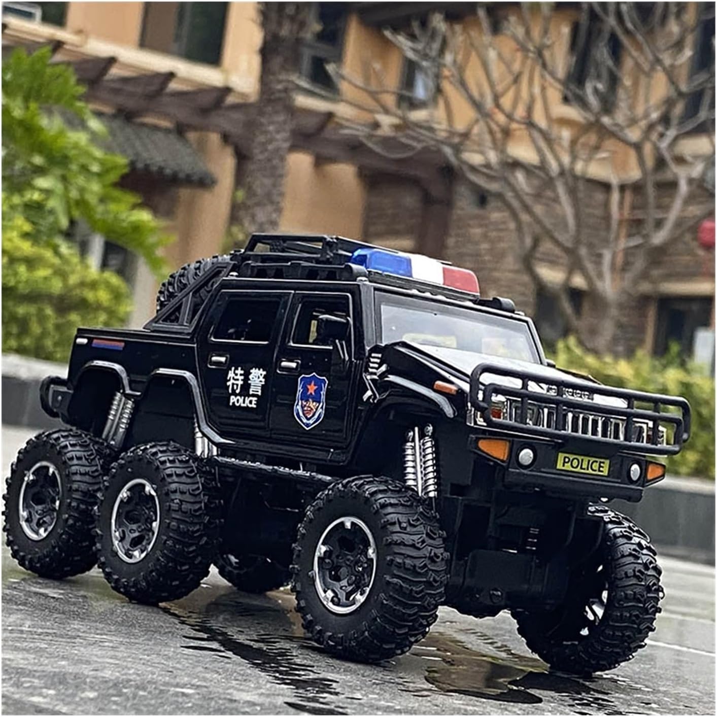 for:Hummer H2 Pickup Alloy Police 1/28 Die-cast Off-Road Vehicle Model Simulation Sound and Light(A)