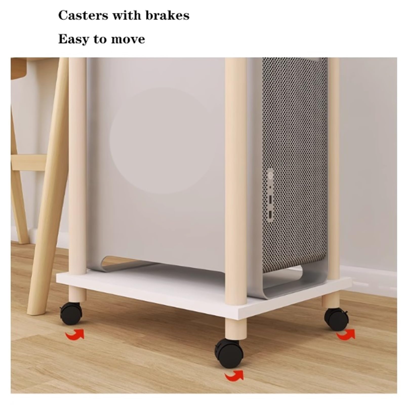 Druckerständer, Holz, Robustes Desktop-Aufbewahrungsregal mit Rädern, bodenstehende Aufbewahrungsregale, 2-stufig, Mehrzweck für Zuhause, Büro (59 * 44 * 72,4 cm)