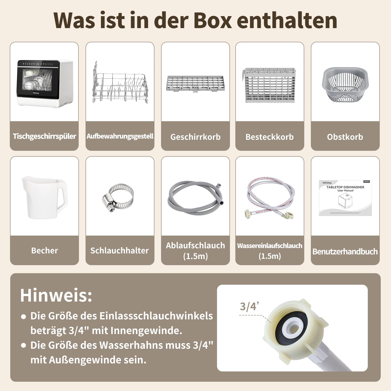 Tischgeschirrspüler Mini Geschirrspüler ohne Wasseranschluss 5L Wassertank Camping Single-Haushalt TDQR09A