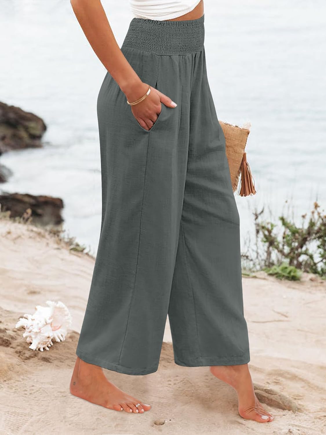 Angerella Women's Wide Leg Pants Casual High Waisted Palazzo Pants Summer Flowy Beach Lounge Trousers with Pockets - Image 4