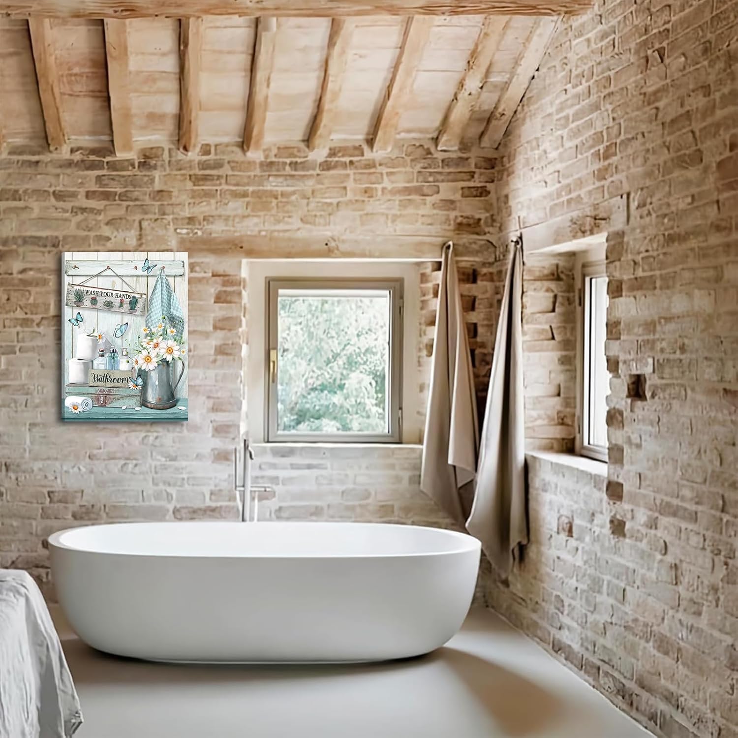 UUENPIH Bathroom Wall Art Wash Your Hands Sign Wall Decor Vintage Flower Butterfly Canvas Artwork Home Decor for Bathroom Framed Ready to Hang 24x36in