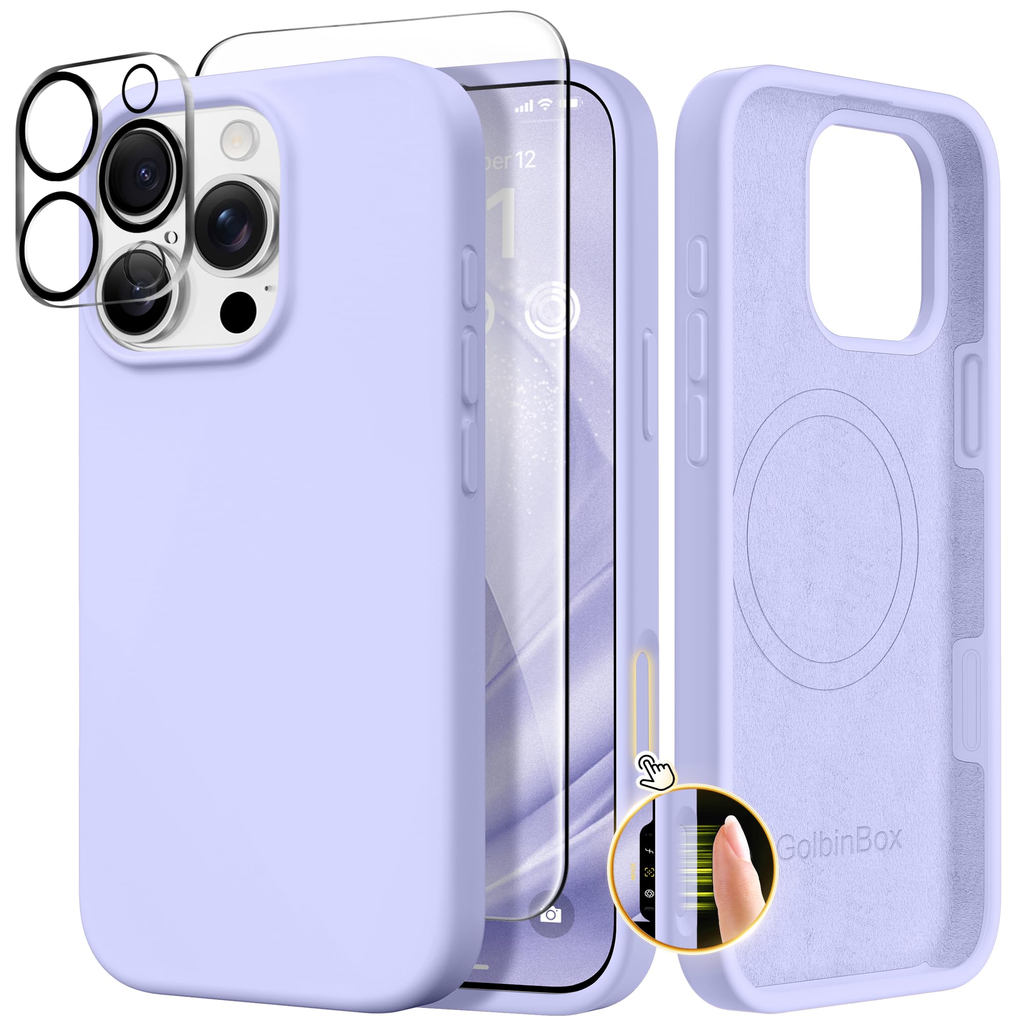 GolbinBox Magnetic for iPhone 16 Pro Case, Compatible with MagSafe, Screen Protector + Camera Lens Protector, Liquid Silicone Shockproof Protective