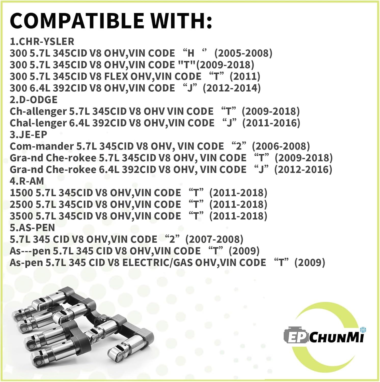 MDS 5.7L Hemi Lifters for 2005-2021 Jeep Grand Cherokee for Dodge Durango Challenger Charger Ram 1500 for Chrysler 300 5.7L V8 Engine 53021726AE 53021726AD