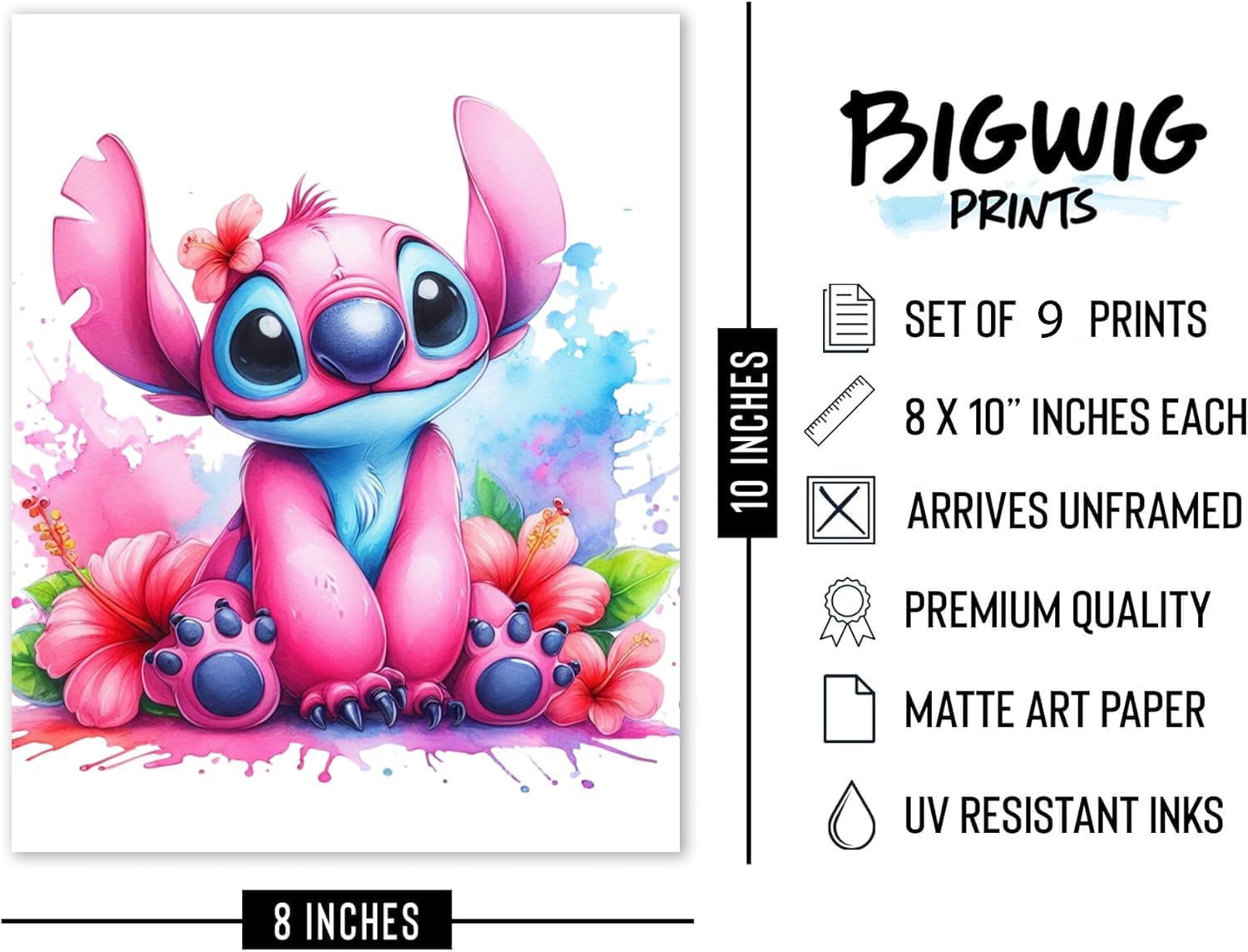 BigWig Prints Stitch Posters for Girls Room - Stitch Wall Decor, Pink Nursery Art for Girls, Watercolor Art Prints, Nursery Wall Decor Girl - Unframed Set of 9 (8x10) - Image 2