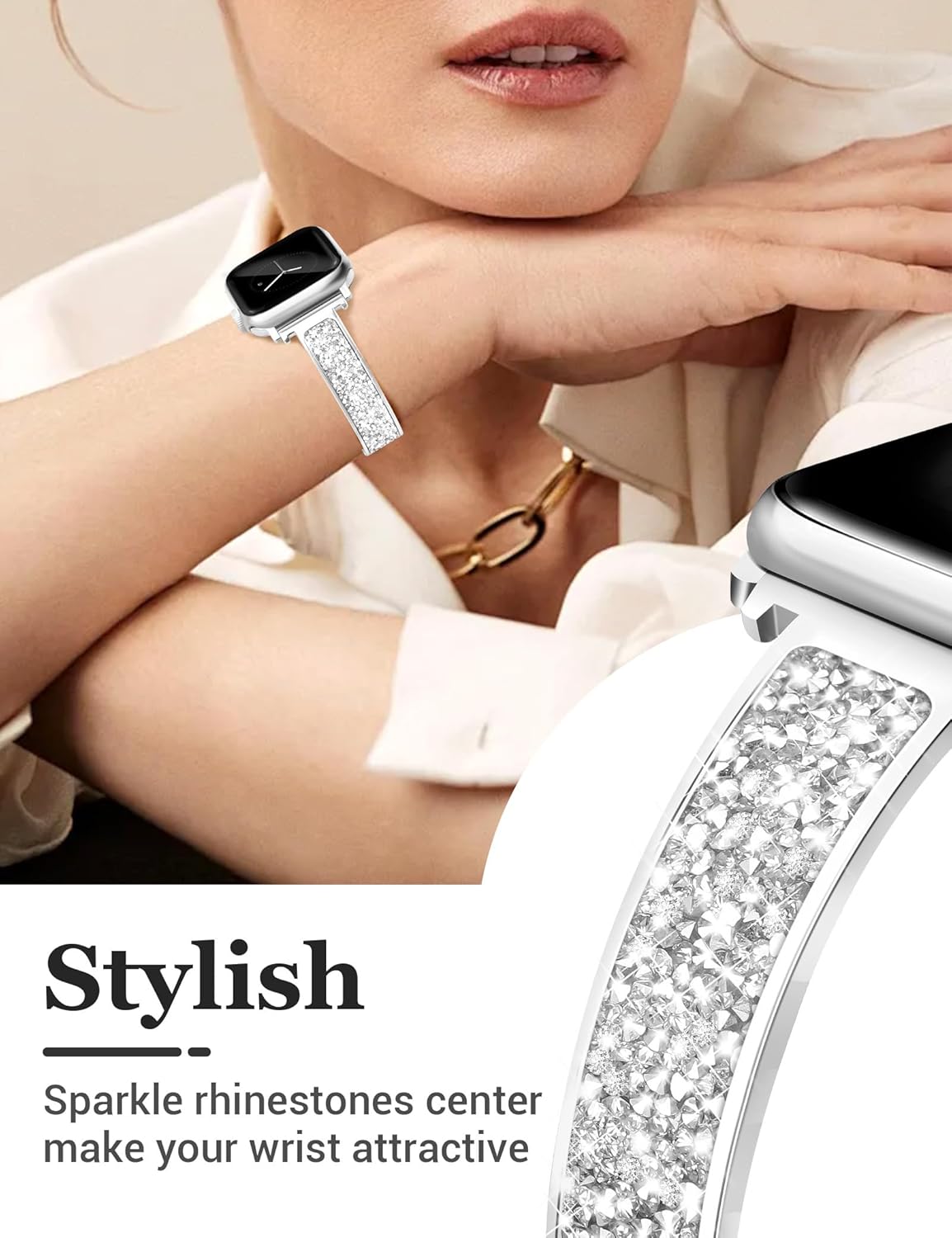 Newlibery Silver Slim Watch Bands for Women Compatible with Apple Watch 38mm 40mm 41mm 42mm (S10/11) Jewelry Dressy Bracelet Metal Strap Adjustable for iWatch Series 11/10/9/8/7/6/5/4/SE 3/2/1 - Image 2