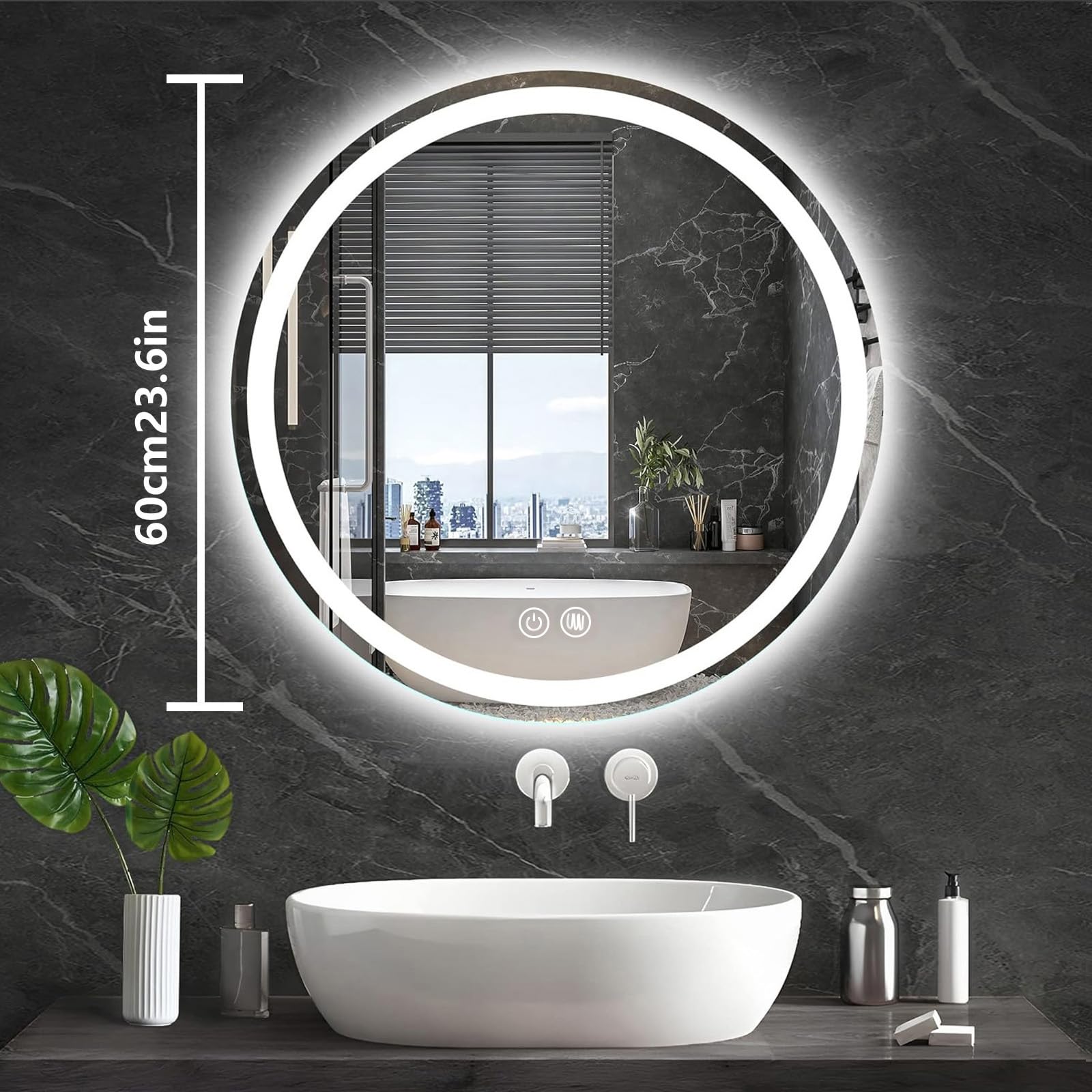 Specchio Bagno LED, Espejo De Baño Circular, 50cm Specchio Bagno Illuminato a LED, Illuminazione Dello Specchio Del Bagno Para Baño Tener Interruptor De Doble Toque, Eliminación De Niebla (Luz Blanca)