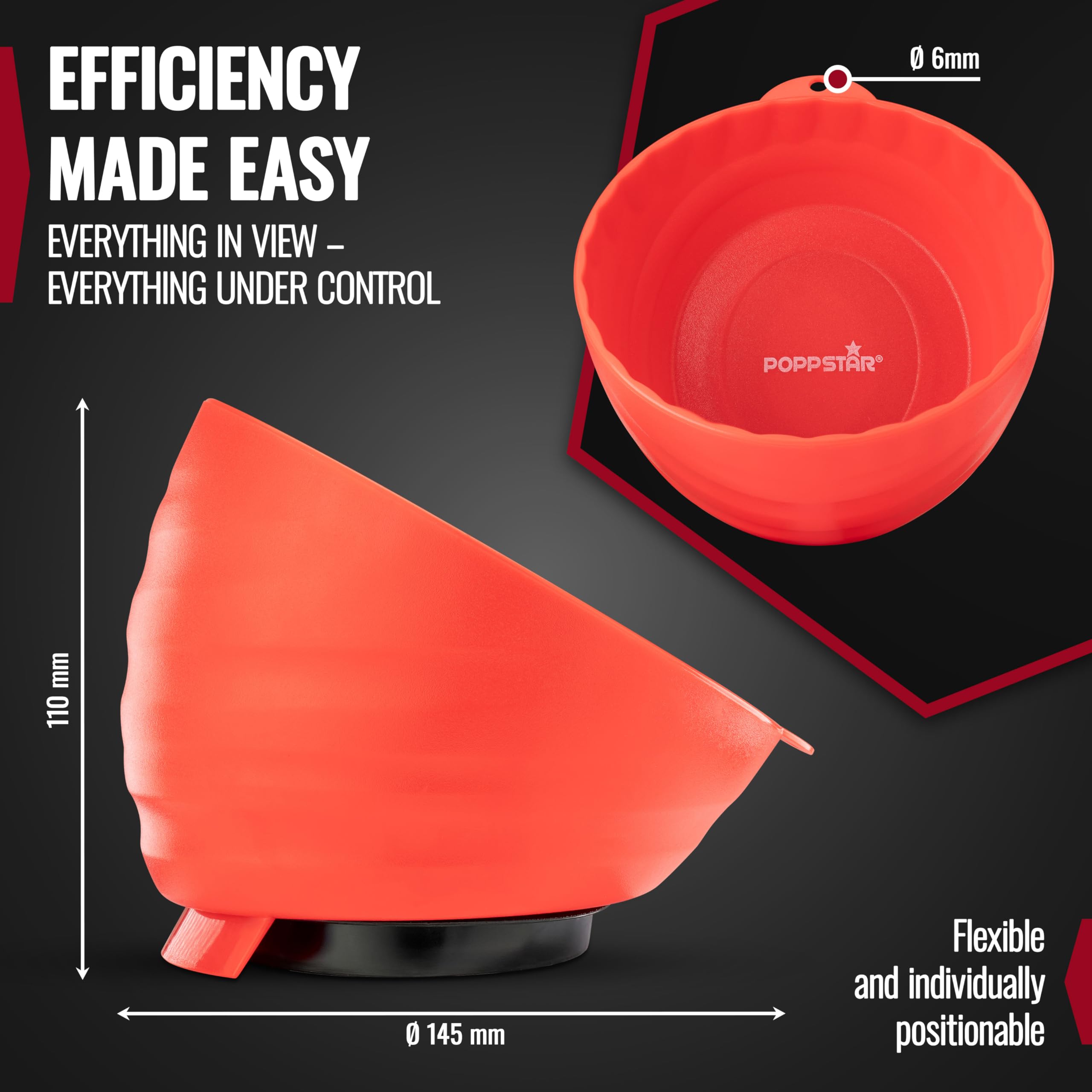 Poppstar 2 Magnetic Tool Bowls with High Edge, Round diameter 14.5 cm, Material: Plastic, Red - Image 2