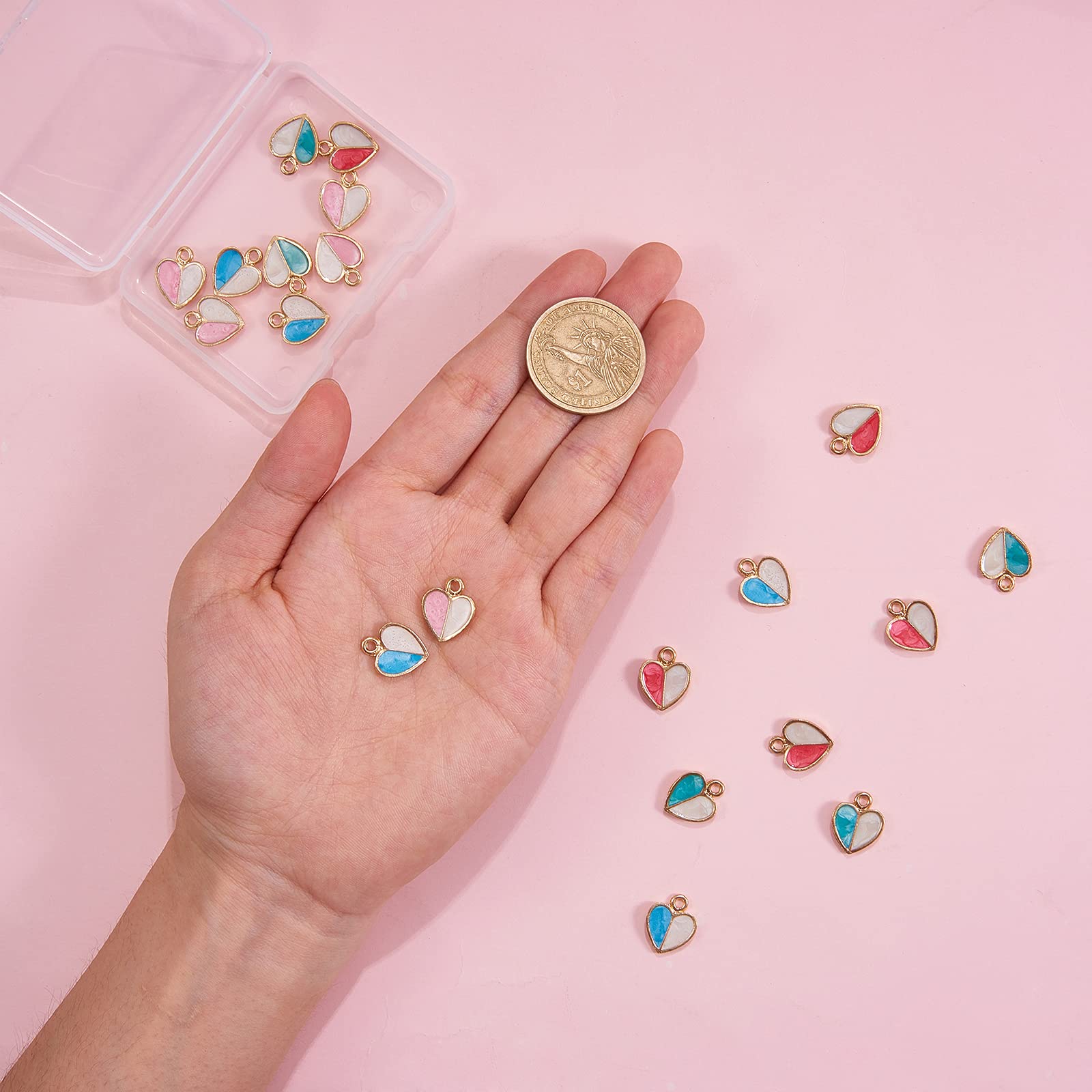 Ipotkitt 40pcs Enamel Mixed Color Heart Charms Valentine Love Heart Gold Plated Heart Charms for Jewellery Making Bracelet - Image 3