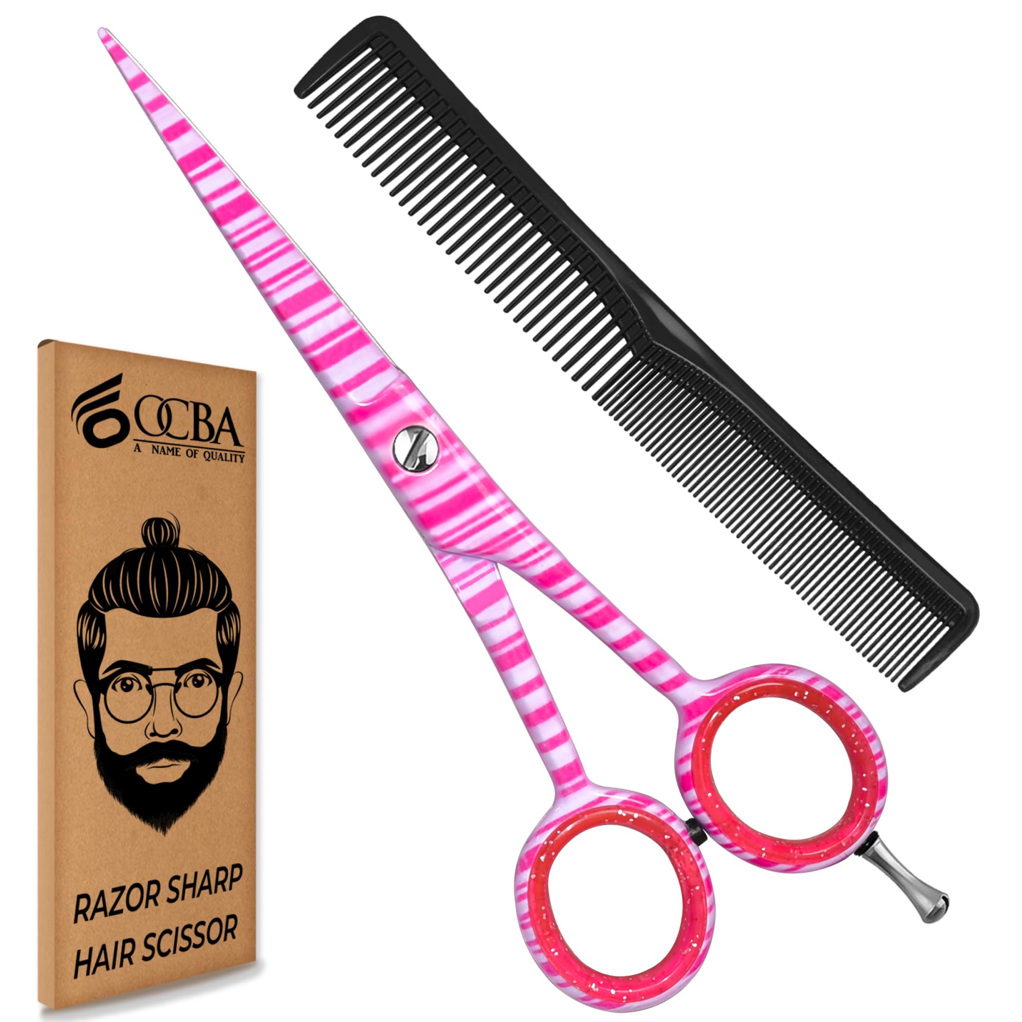 OCBA Professional 6" Hairdressing Scissor Sharp Hair Cutting Scissors for Barbers Hairdressers & Stylists Beard & Haircut Scissors for Men & Women (Barbie Pink)