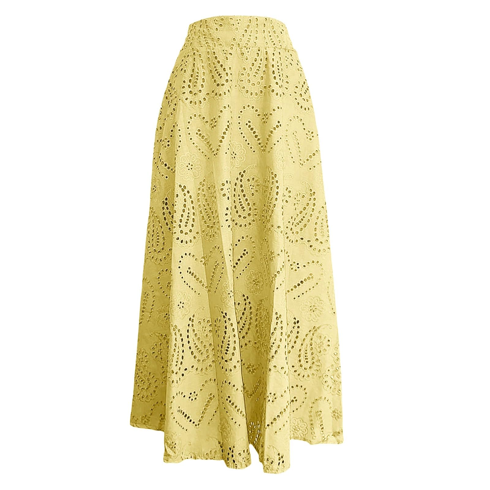 Falda Larga Mujer Verano, Faldas Mujer Verano Midi, Hueca con Estampado Floral Ideal Vacaciones Y Primavera con Top A Juego Lavable A MáQuina Color Faldas Skirt Falda Lunares Falda Vaquera Minifalda