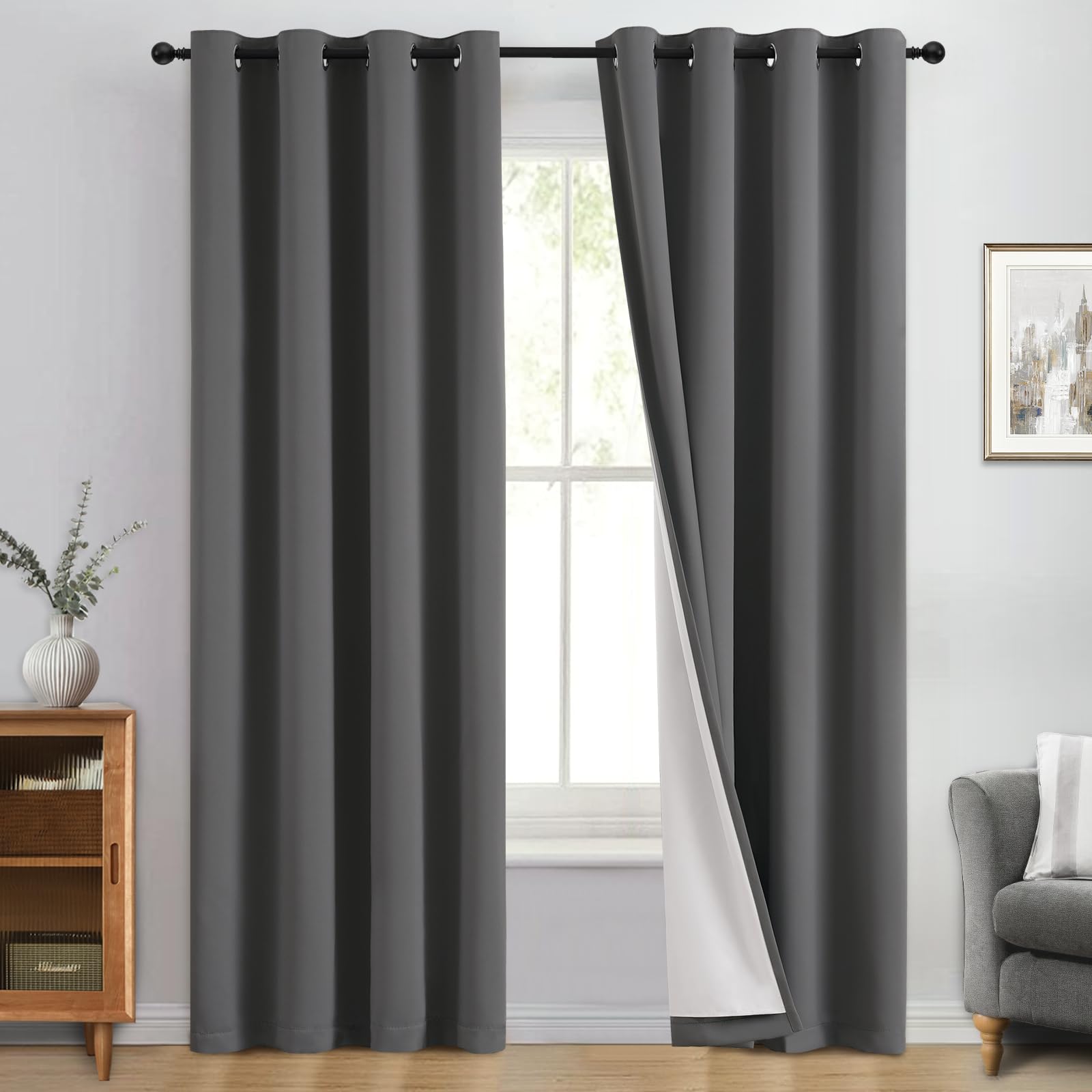 Yakamok Dove Grey 100% Blackout Curtains 84 Inches Long 50" Wide 2 Panel โ image 1