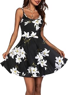 Women's 2025 Summer Dress Adjustable Spaghetti Strap Boho Floral Fit & Flare Beach Sundress - Buy now