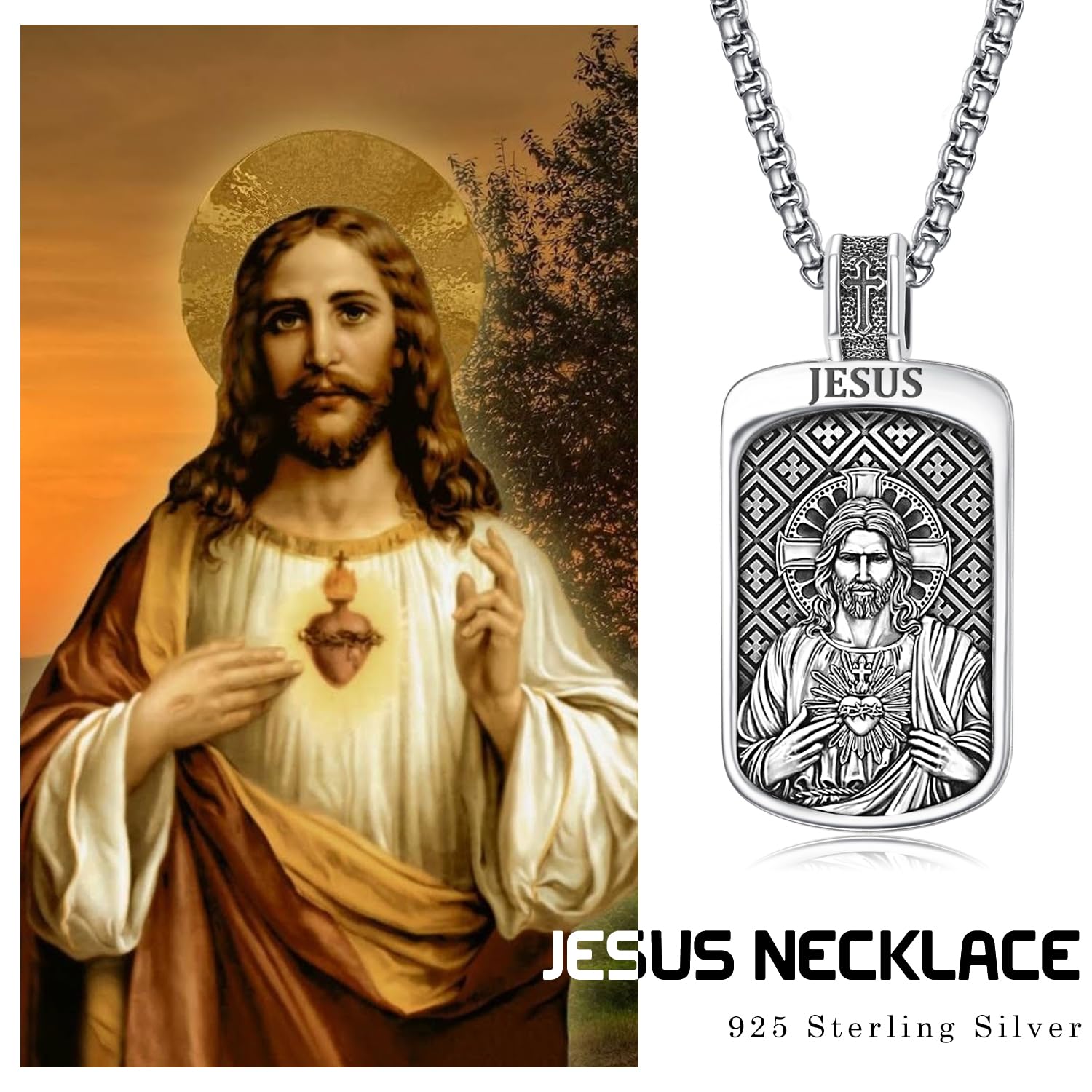 KINGWHYTE St Michael/St Christopher Halskette S925 Sterling Silber Saint Kette Schützen Anhänger Schmuck Graduierung Geschenke für Frauen Männer, Rechteck