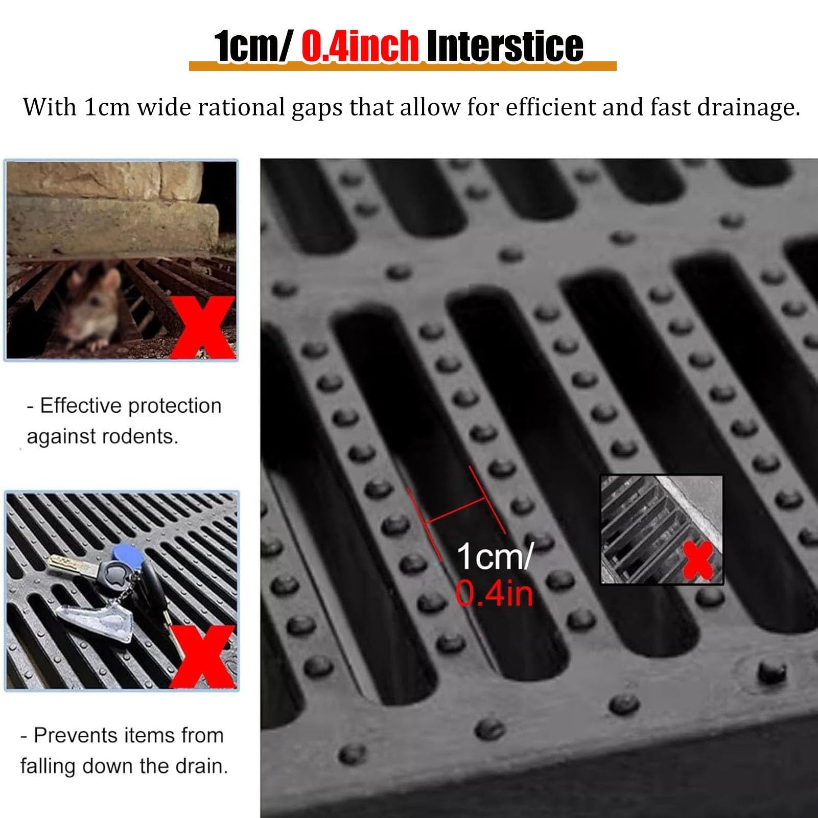 Grille de drainage antidérapante de 50 x 50 cm – Couverture d'eau de pluie en polymère pour une utilisation en intérieur/extérieur, solution efficace pour la maison et les applications commerciales