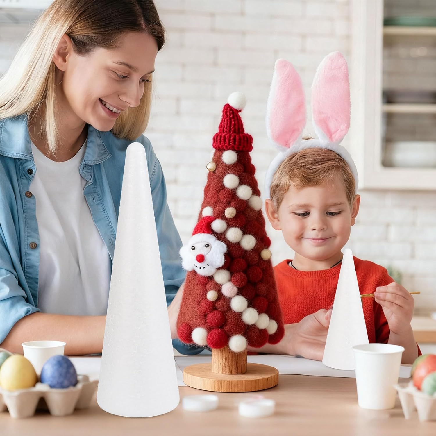 CCINEE 6 Packs Foam Cones for Crafts, Assorted Polystyrene Floral Foam Cones for Christmas Tree Gnomes Art and Craft School Activity Wedding Home Table Centerpieces Decorations