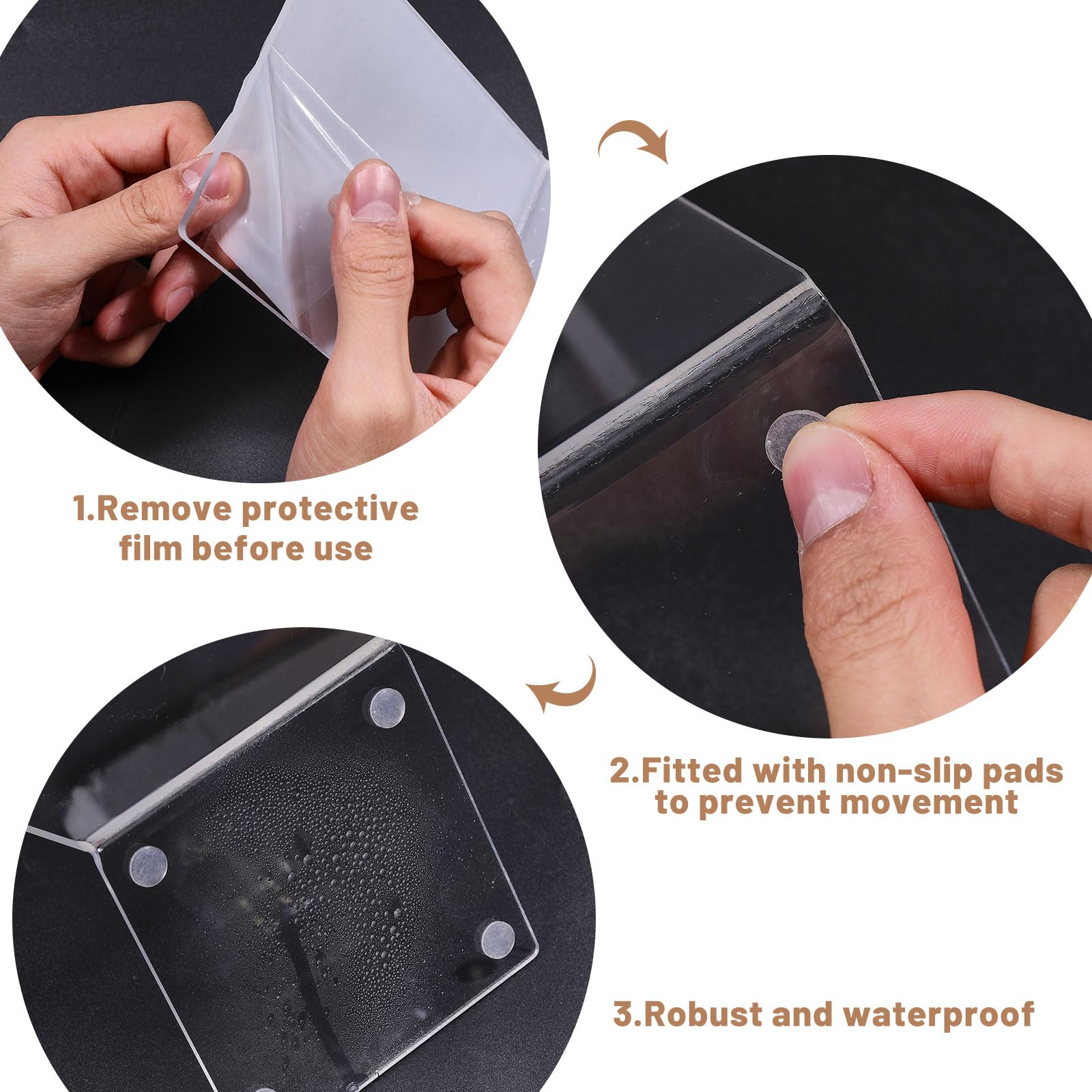 GLOBLELAND 10 Pieces Acrylic Book Ends for Shelves Clear Bookends Transparent Shlef Book Stopper with Silicone Non-Slip Mats Clear Books Holders for Library Office Movies CDs Video Games - Image 4