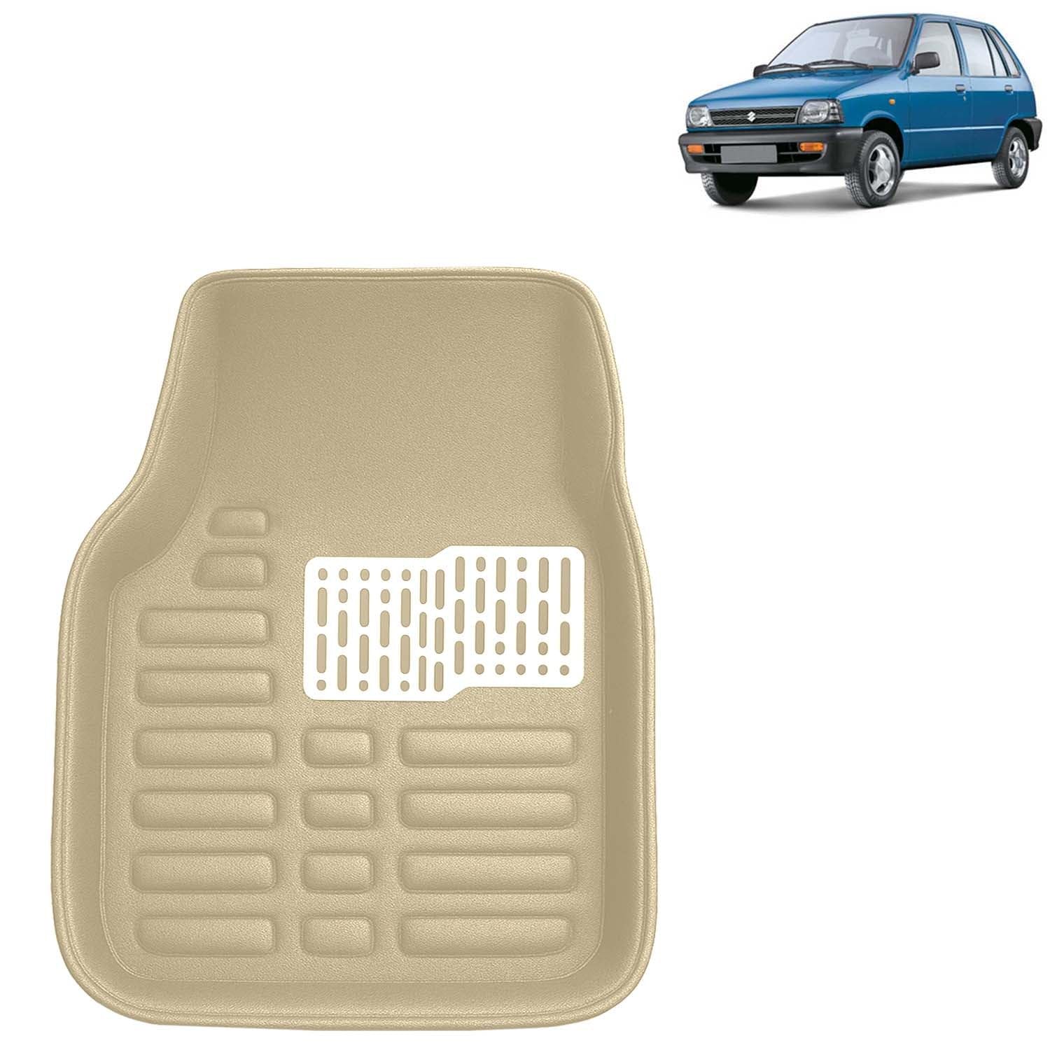 Kingsway Accessories Premium 4D Car Floor Mats Only Compatible with Maruti Suzuki 800 Year 2000 to 2014 All Model, Set of 3 Pcs, 100% Waterproof Tray Shape PVC 4D Car Foot Mats, Beige