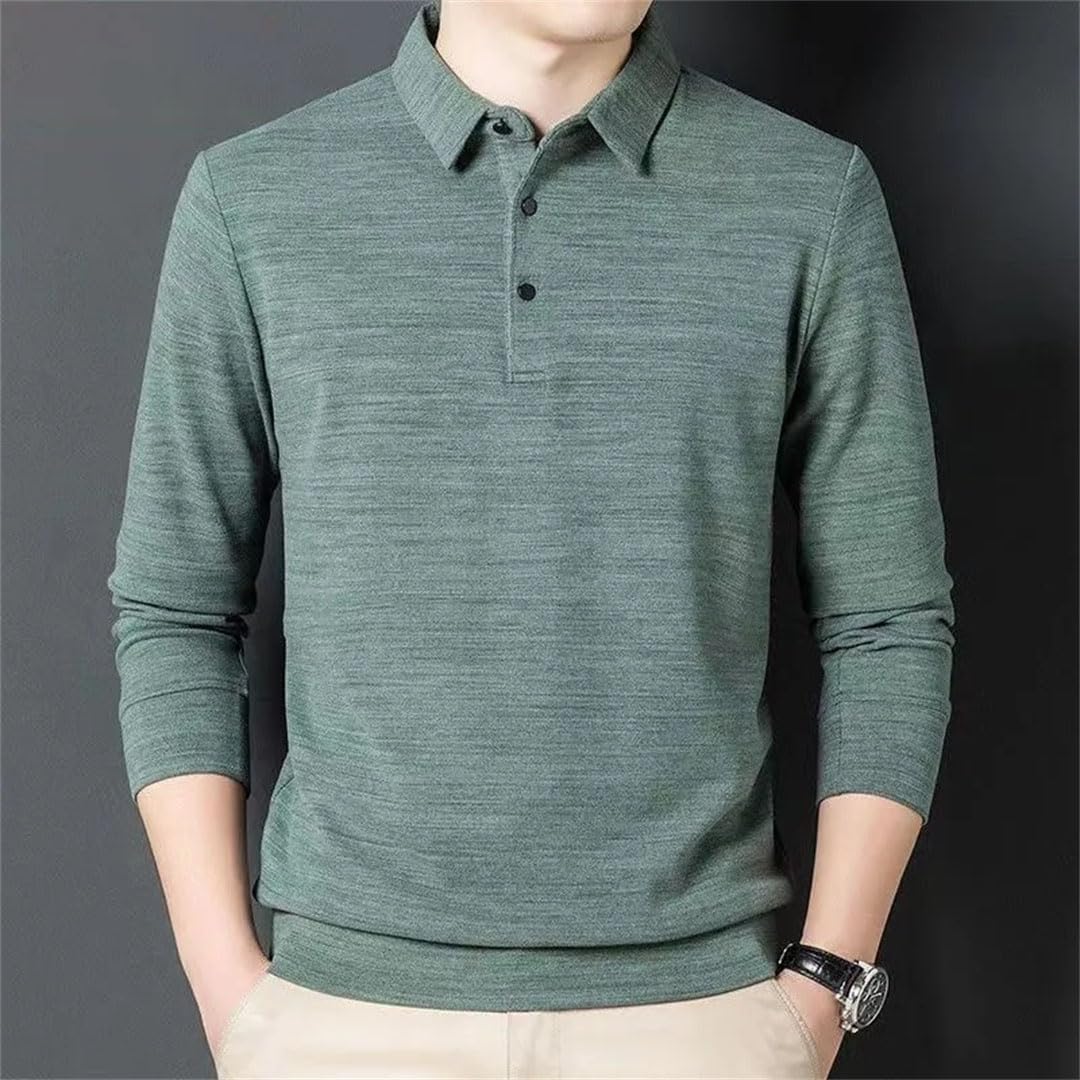 Camiseta de manga larga para hombre, cómoda y lisa, cuello tipo polo, para oficina de negocios