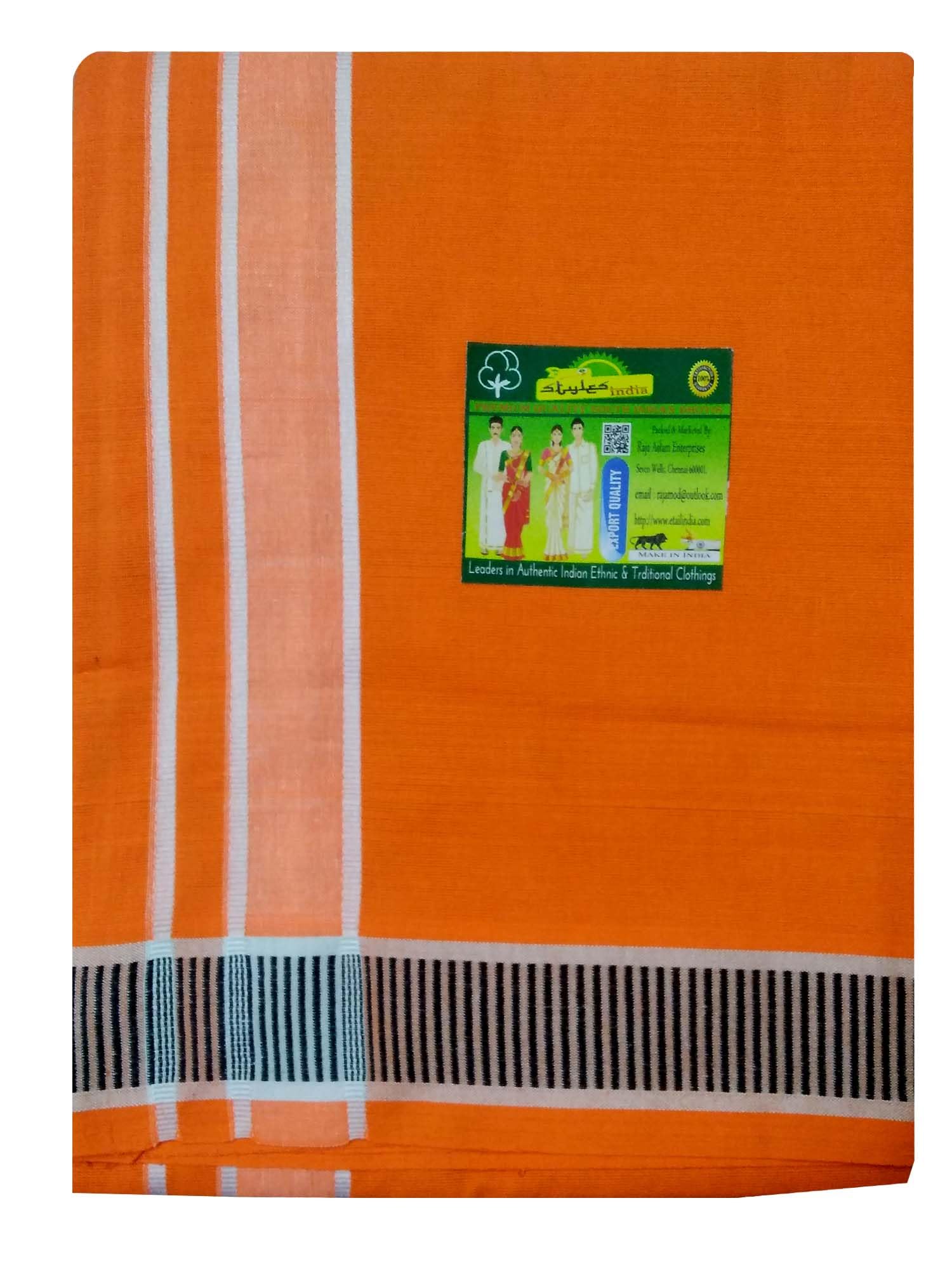 StylesindiaMen's Cotton Colored Dhoti with Fancy Border Kerala-style Veshti Mundu Kaili Lungi 2.0 Mtrs