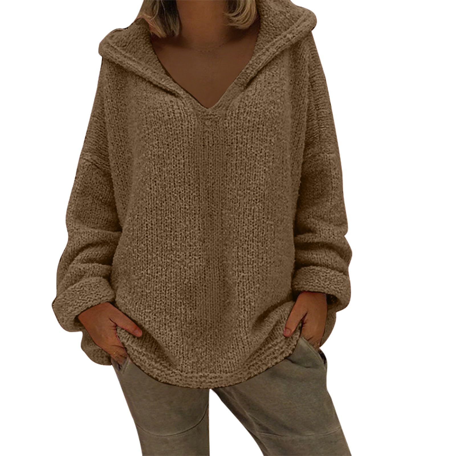 Womens Hoodies Sweaters Fall Long Sleeve V Neck Cable Knit Oversized Sweater Tops Casual Pullover Trendy Outfits