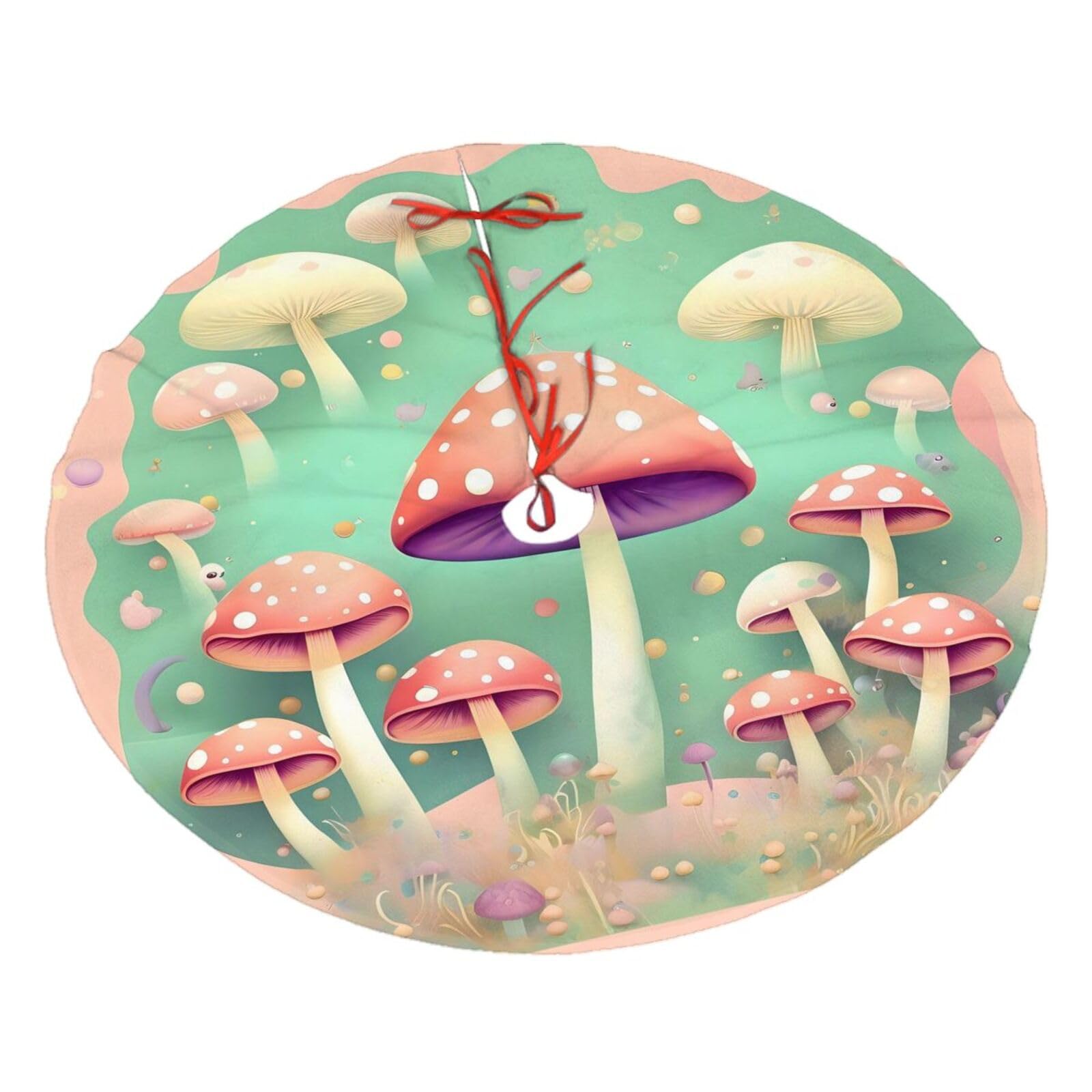 Dream Mushroom Printed Christmas Tree Skirt Christmas Plush Tree Skirt 36 inches (about91 cm) ChristmasIndoor and Outdoor