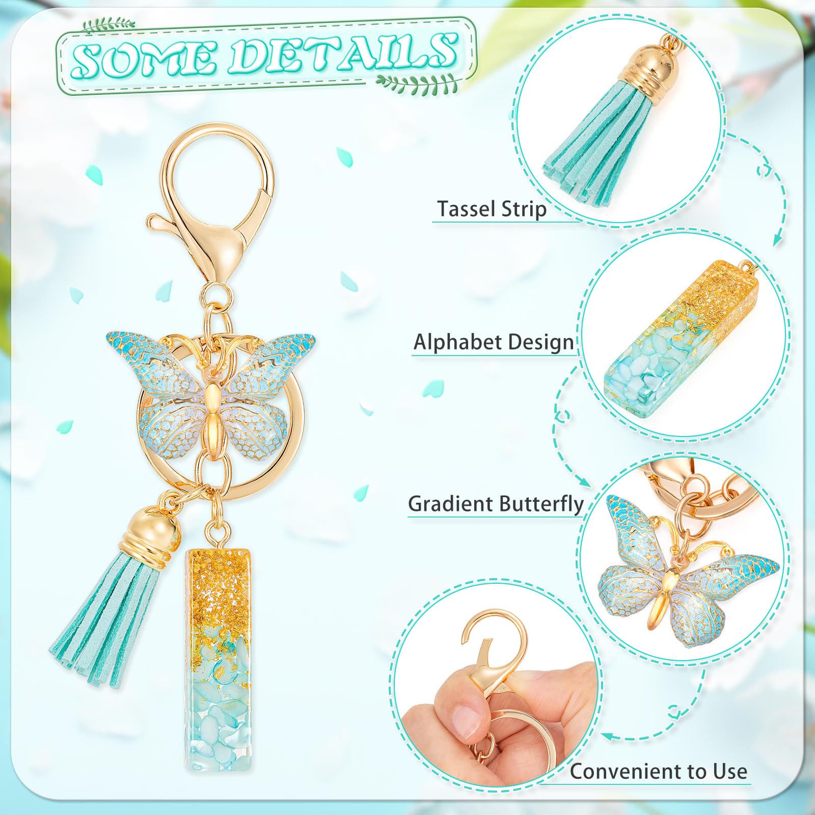 MWOOT Letter Keychain Iniziale Portachiavi Lettera V Resina,Alfabeto Keyring Charm con Ciondolo a Forma Nappe Farfalla