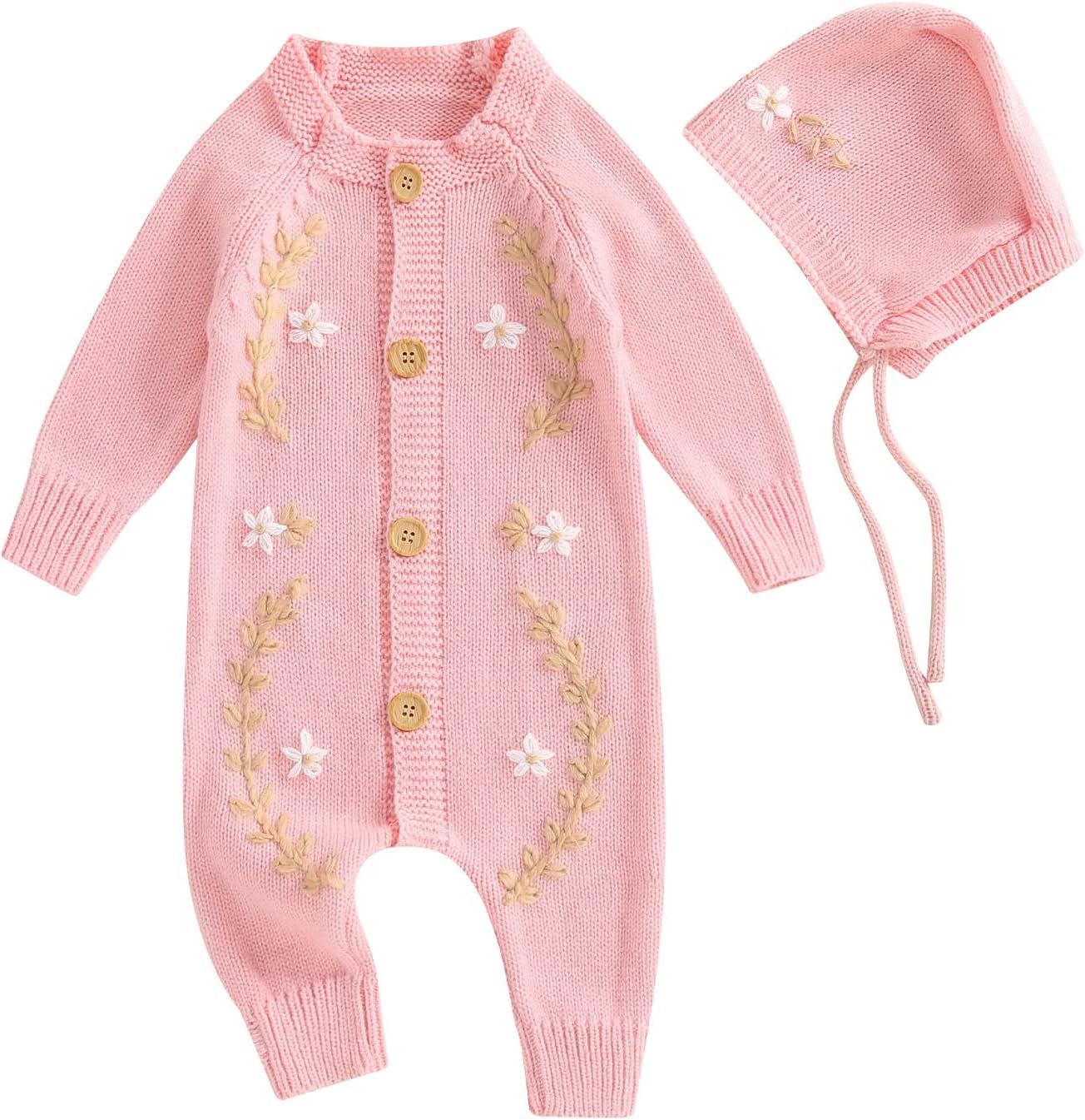 Baby Girl Sweater Coming Home Outfit Newborn Winter Clothes Long Sleeve Embroidered Knit Onesie Romper and Hat Baby Girl Sweater Coming Home Outfit Newborn Winter Clothes Long Sleeve Embroidered Knit Onesie Romper and Hat