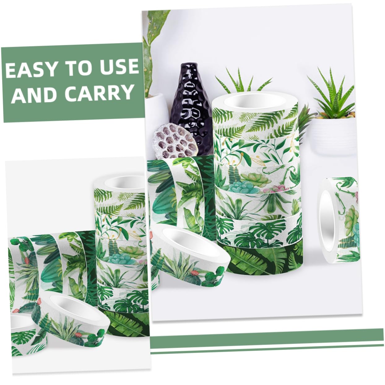 48rotoli Nastro Washi Verde Motivi Per Scrapbooking e Decorazioni Fai Da Te Per Regali e Materiale Cancelleria