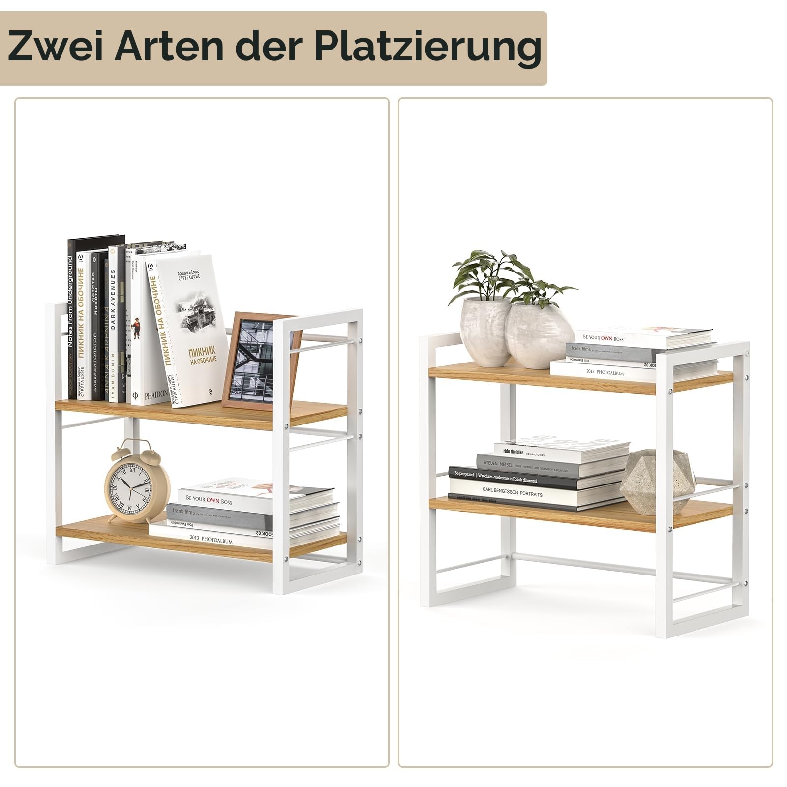 THYGIFTREE Schreibtisch Regal Organizer aus Holz, Aufbewahrungsregal für Schreibtisch Bücherregal, Regal für Schreibtischplatte und Kommode (weiß)
